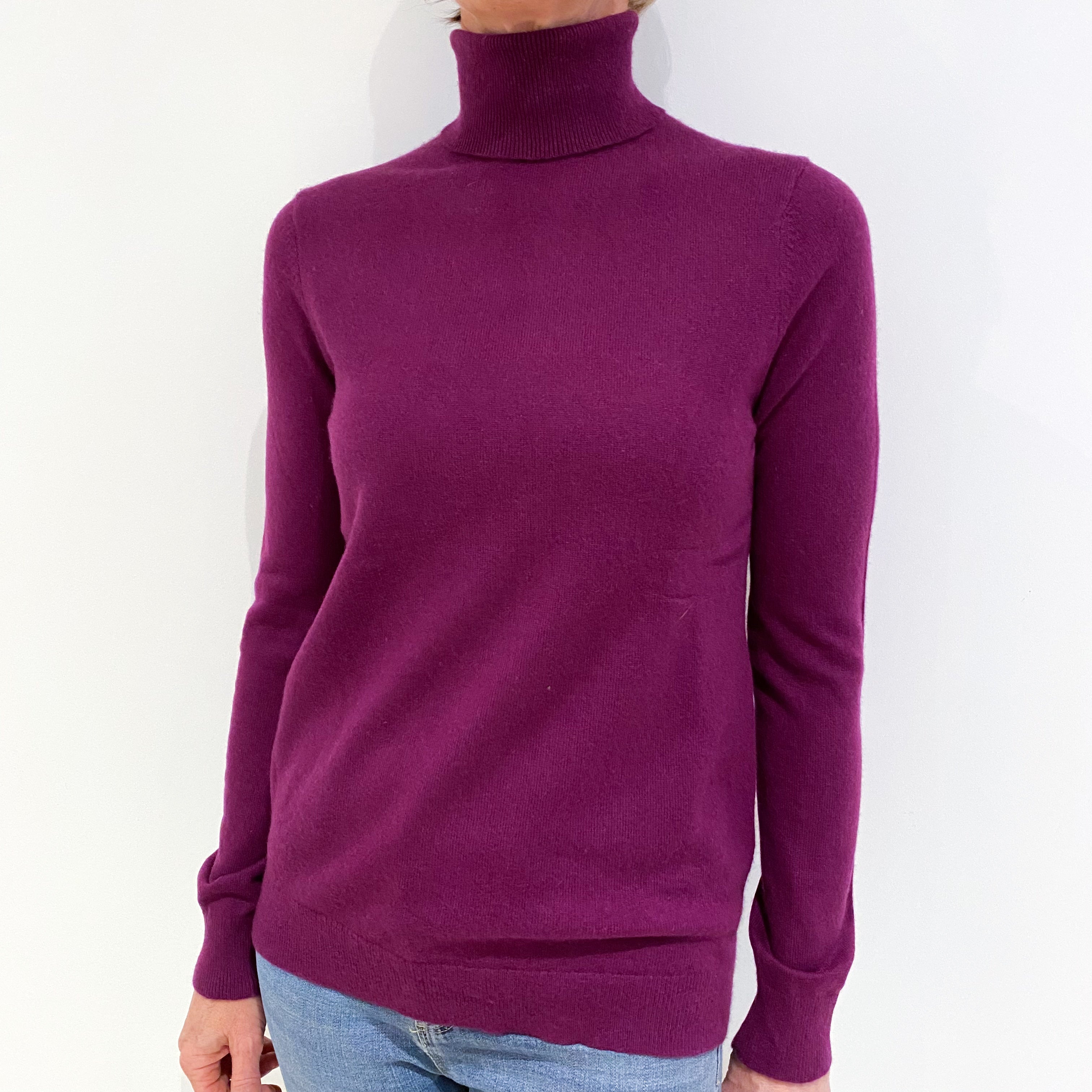 Deep Magenta Purple Cashmere Polo Neck Jumper Small