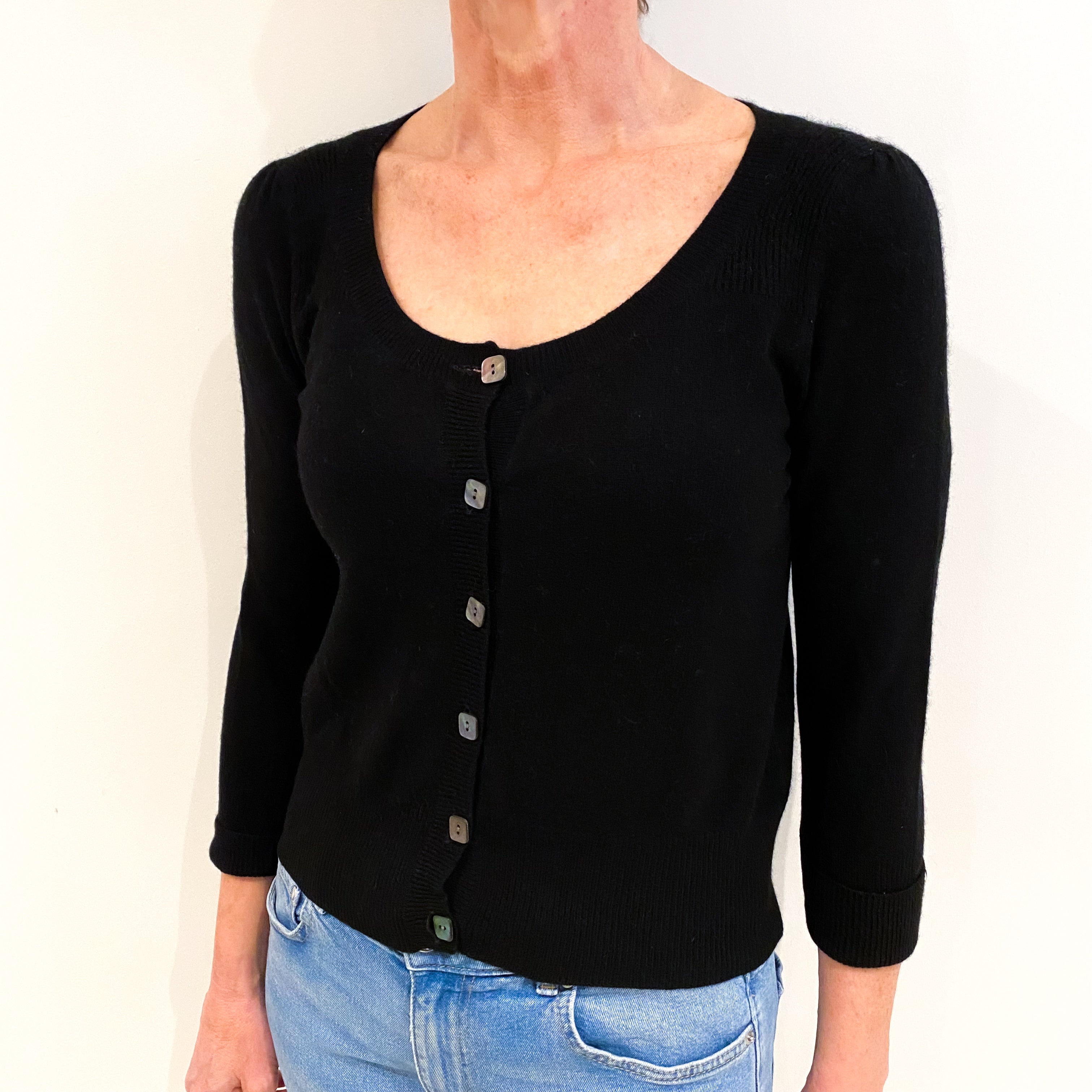 Black Cashmere Scoop Neck Cardigan Small