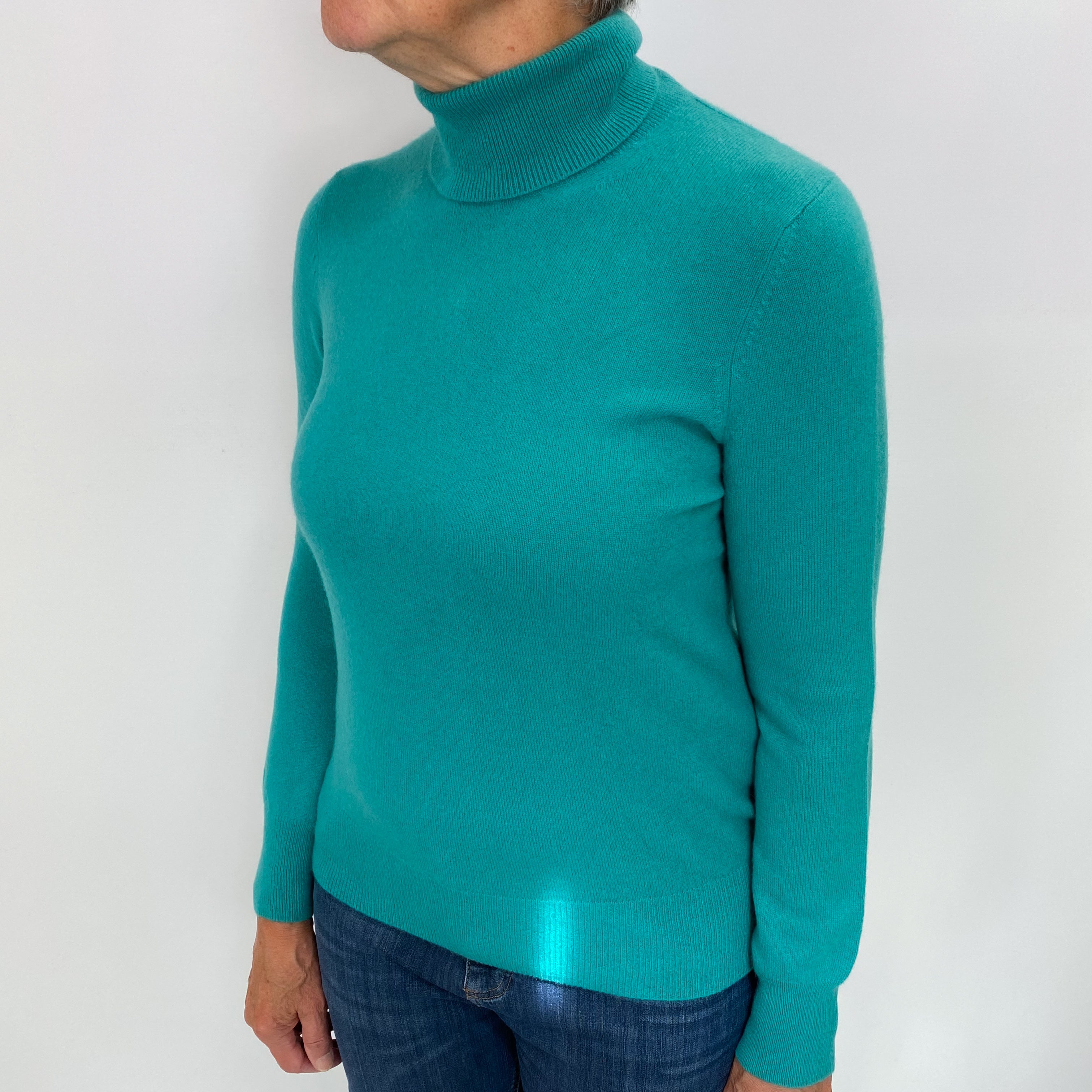 Deep Seafoam Green Cashmere Polo Neck Jumper Medium