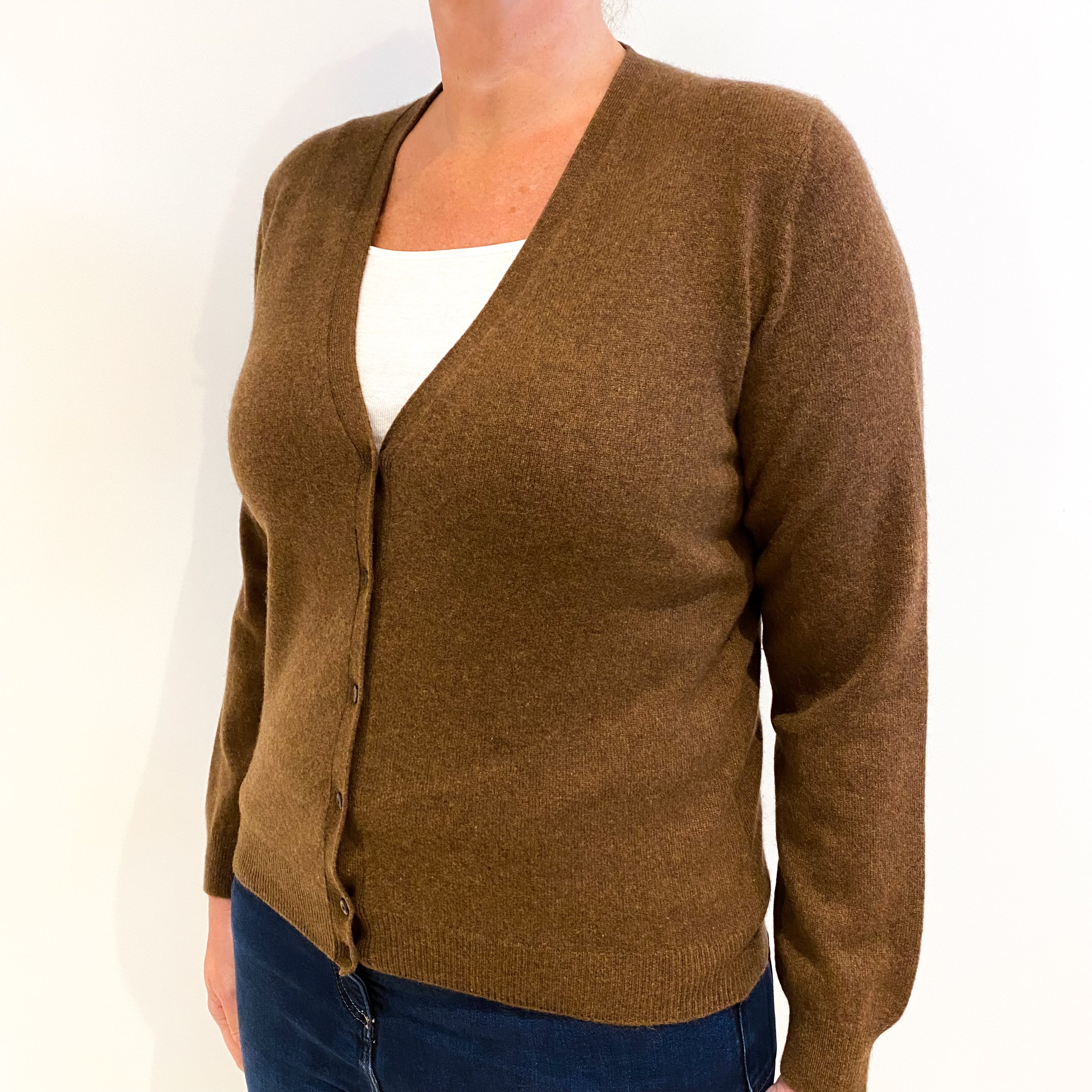 Muted Brown Cashmere V-Neck Cardigan Large