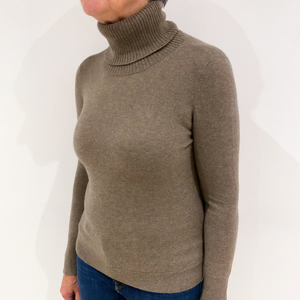 Mocha Brown Cashmere Polo Neck Jumper Medium