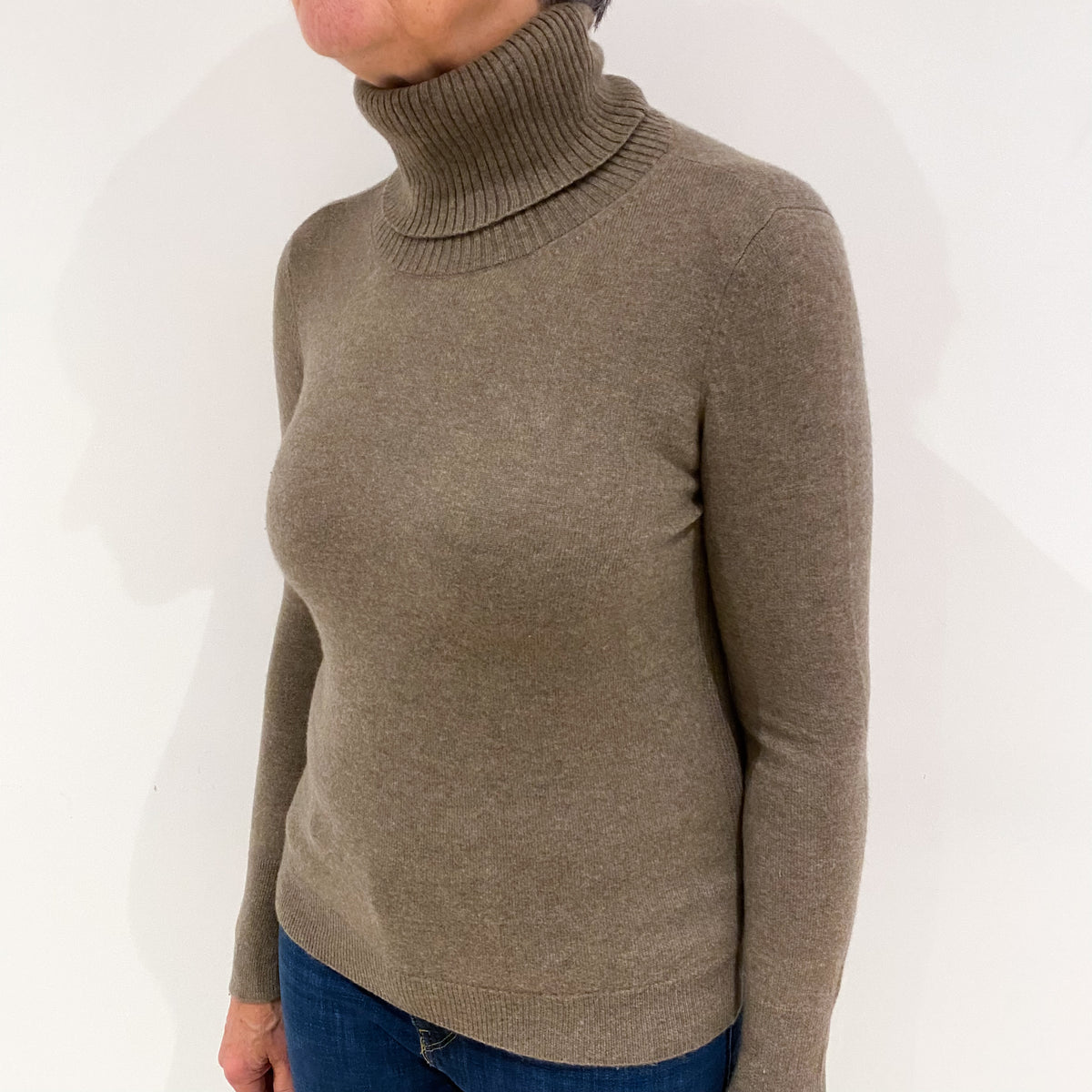 Mocha Brown Cashmere Polo Neck Jumper Medium