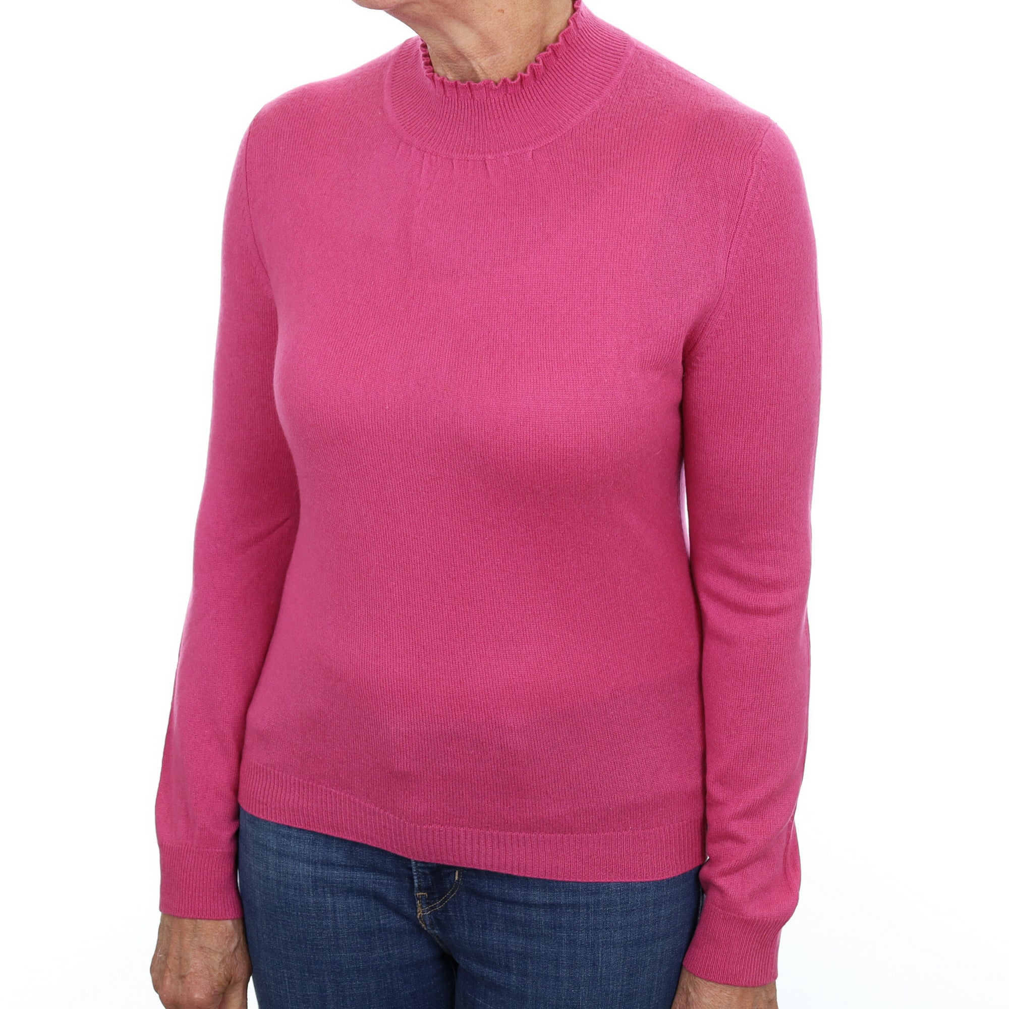 Fuchsia Pink Cashmere Turtle Neck Jumper Medium
