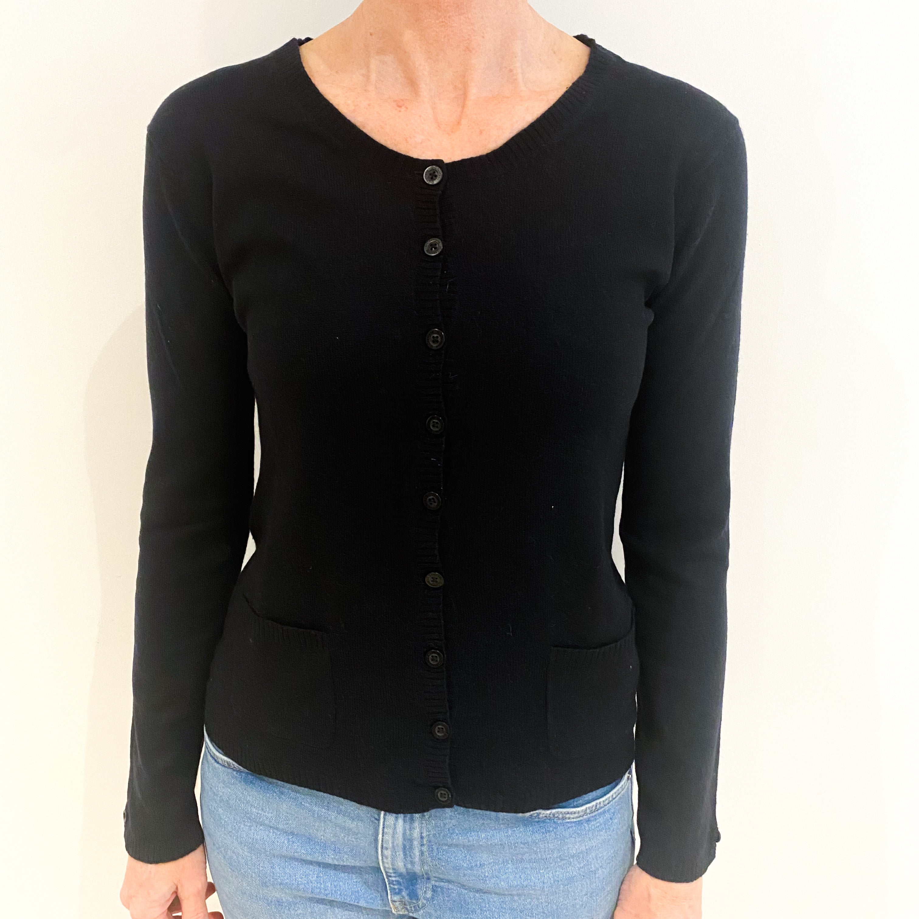 Black Cashmere Crew Neck Cardigan Small