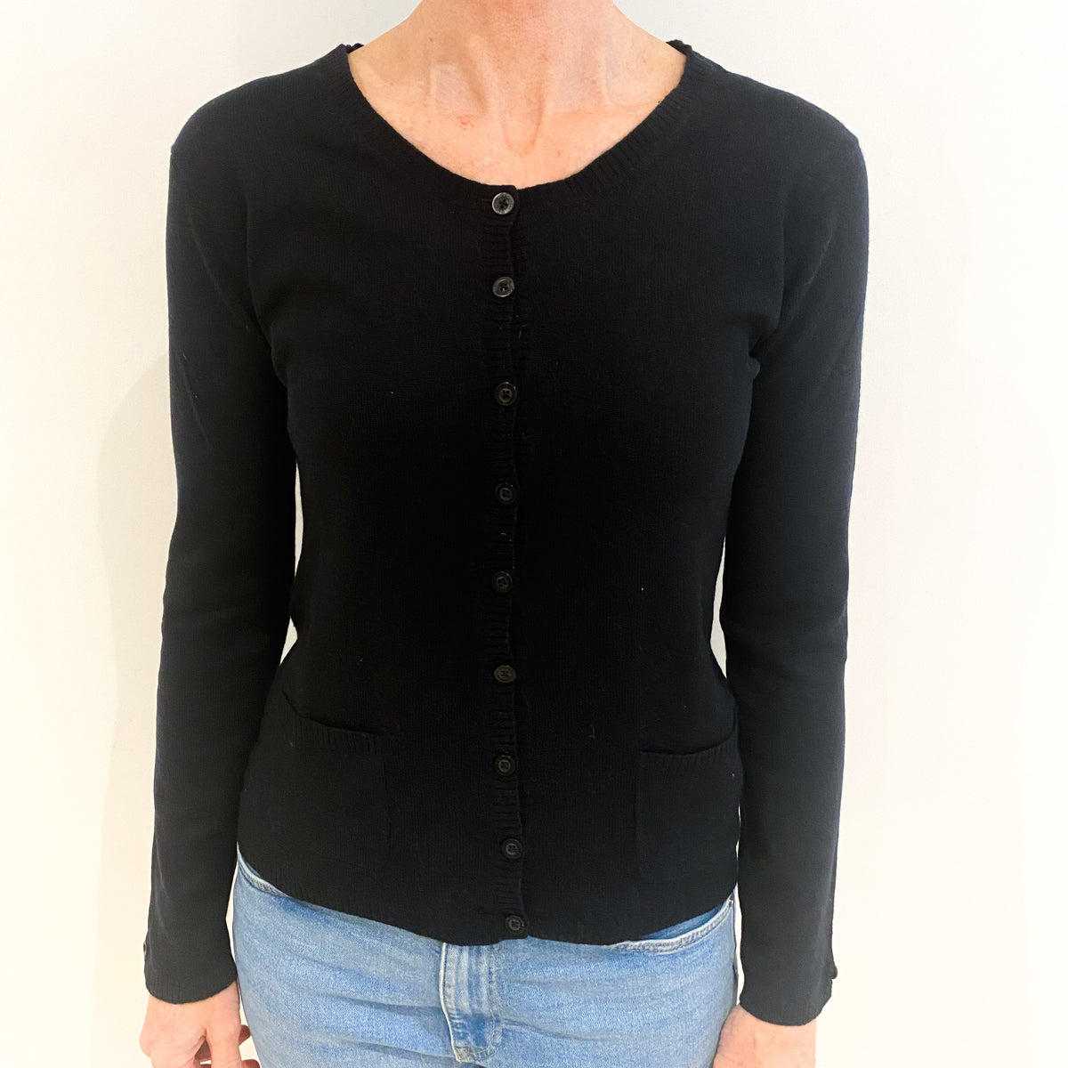 Black Cashmere Crew Neck Cardigan Small