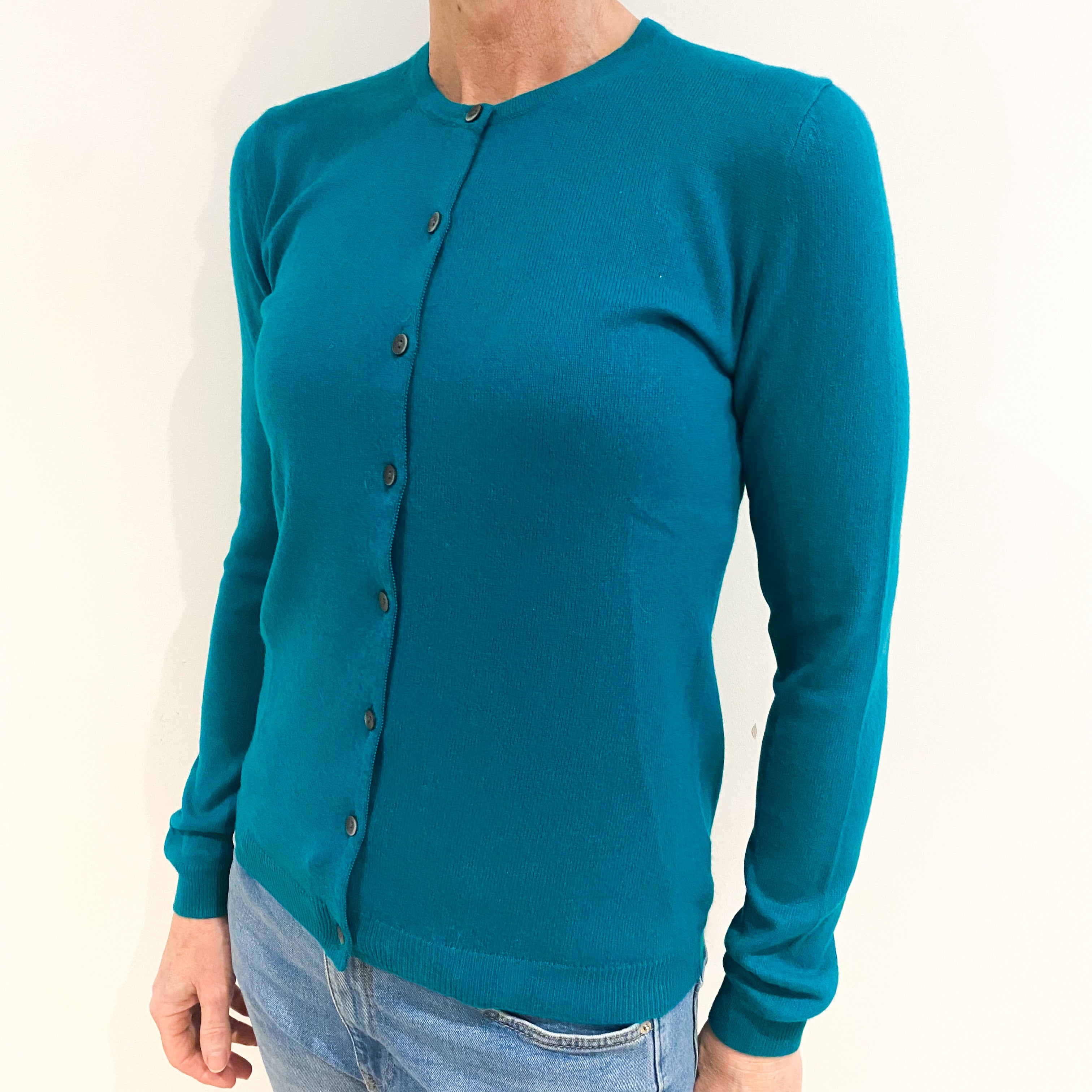 Jade Green Cashmere Crew Neck Cardigan Small