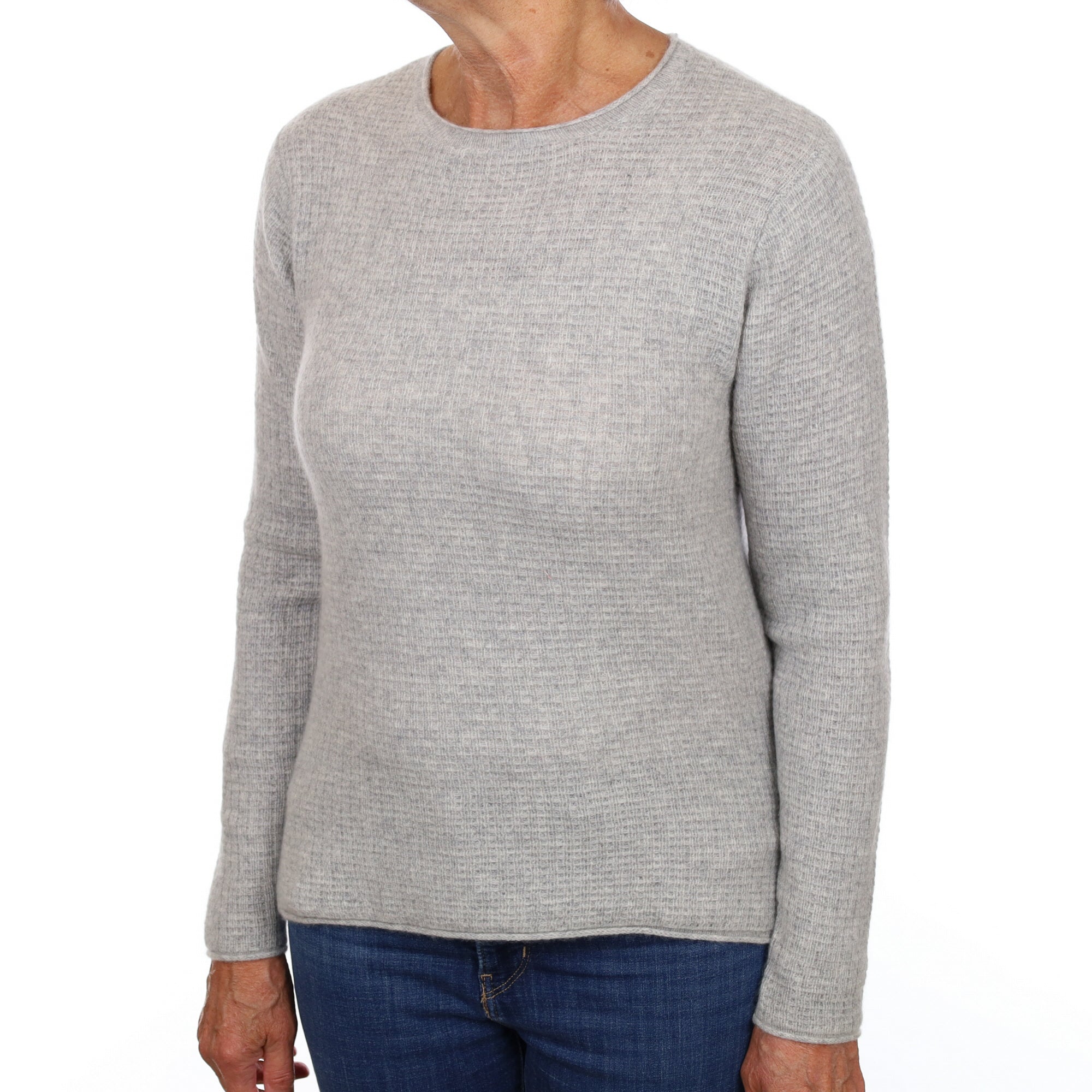 Smoke Grey Cashmere Crew Neck Waffle Knit Jumper Medium