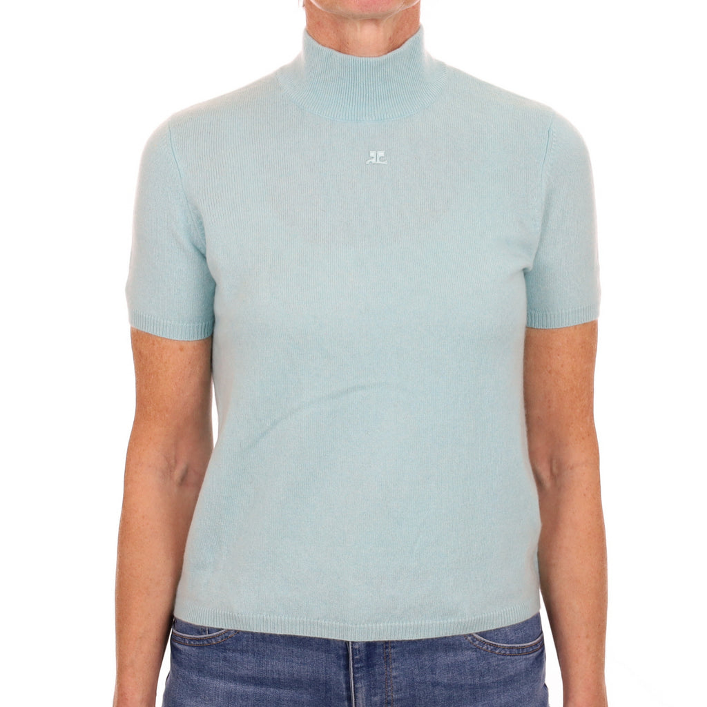 Deep Mint Blue Cashmere Turtle Neck Jumper Small