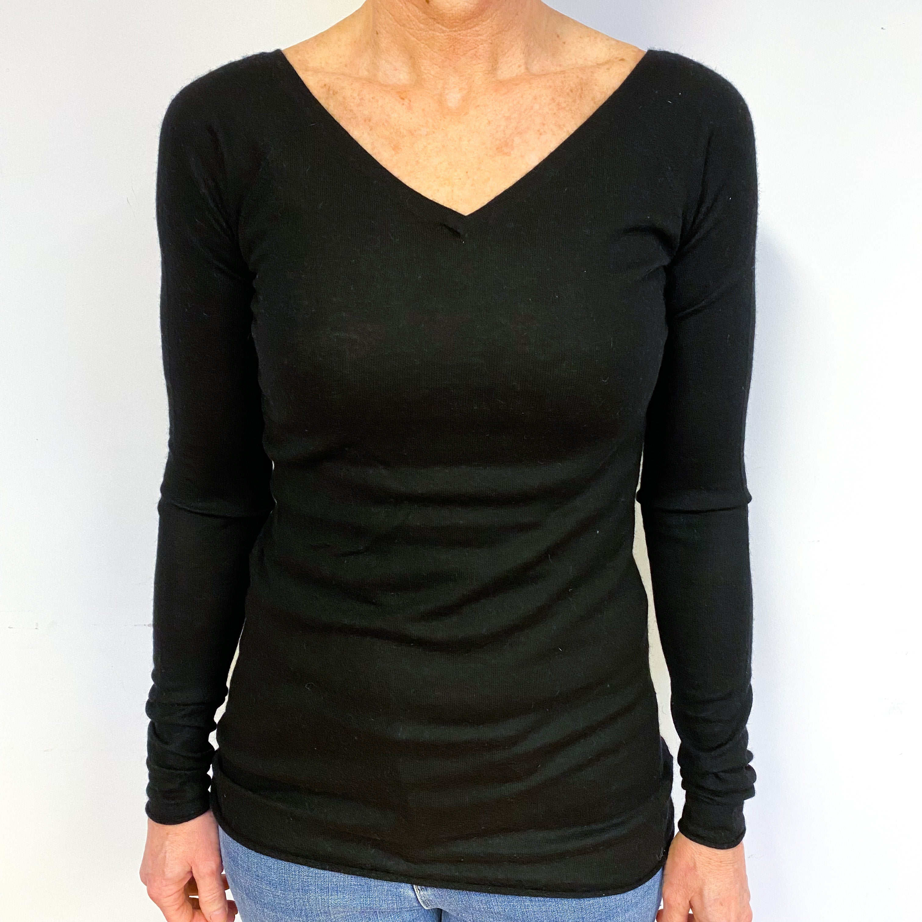 Black Cashmere V-Neck Jumper Medium