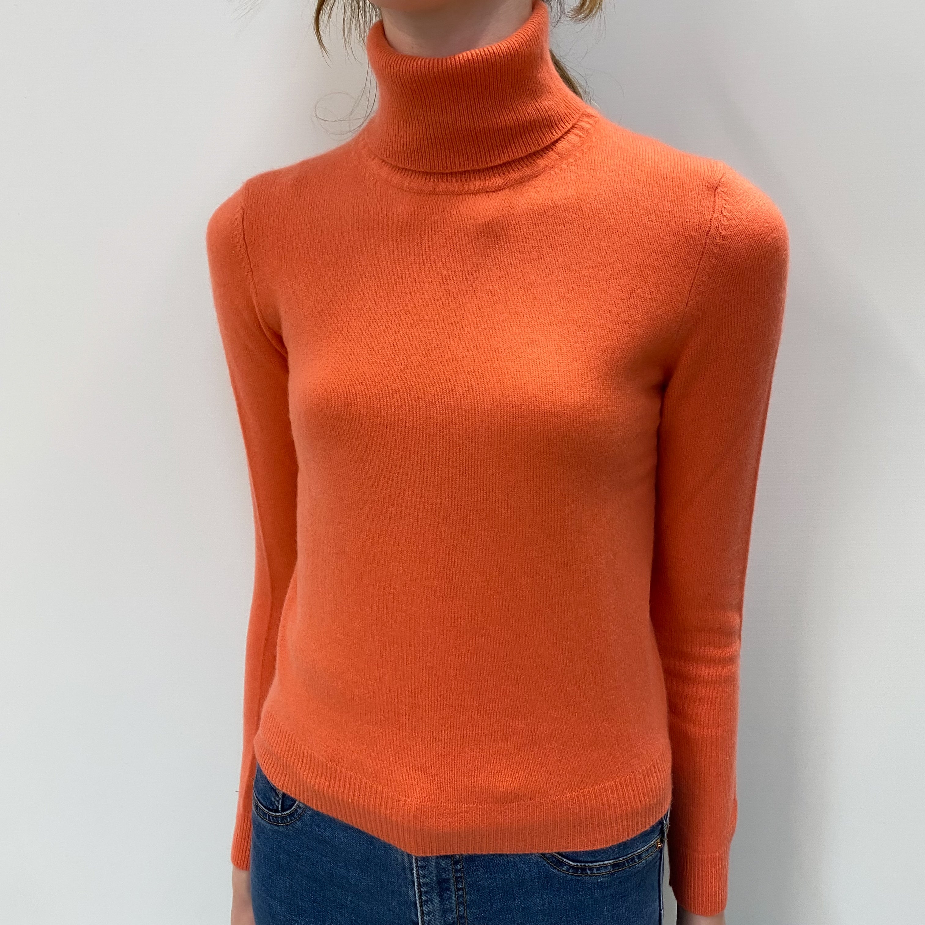Coral Orange Cashmere Polo Neck Jumper Extra Small