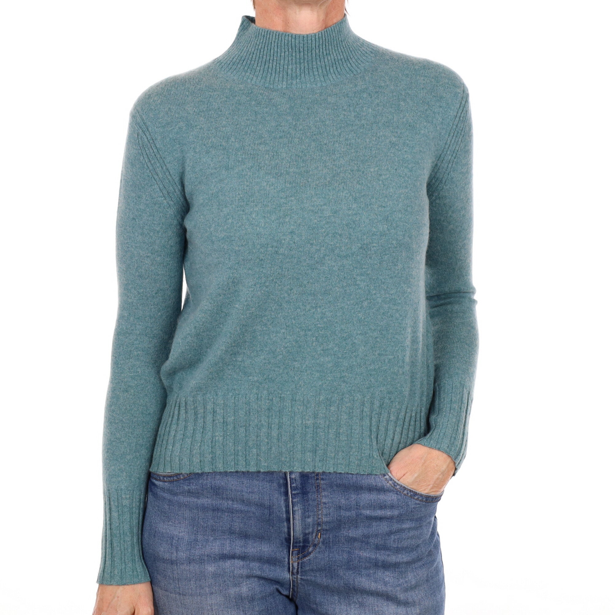 Deep Sea Blue Cashmere Turtle Neck Jumper Small