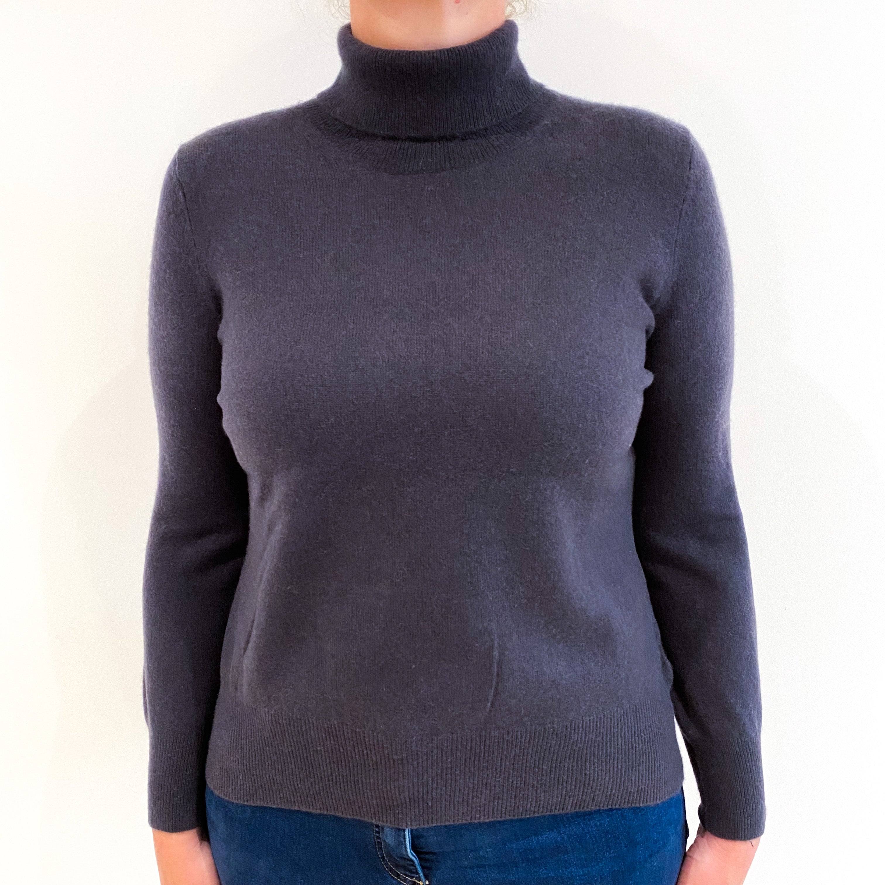 Dark Slate Cashmere Polo Neck Jumper Large