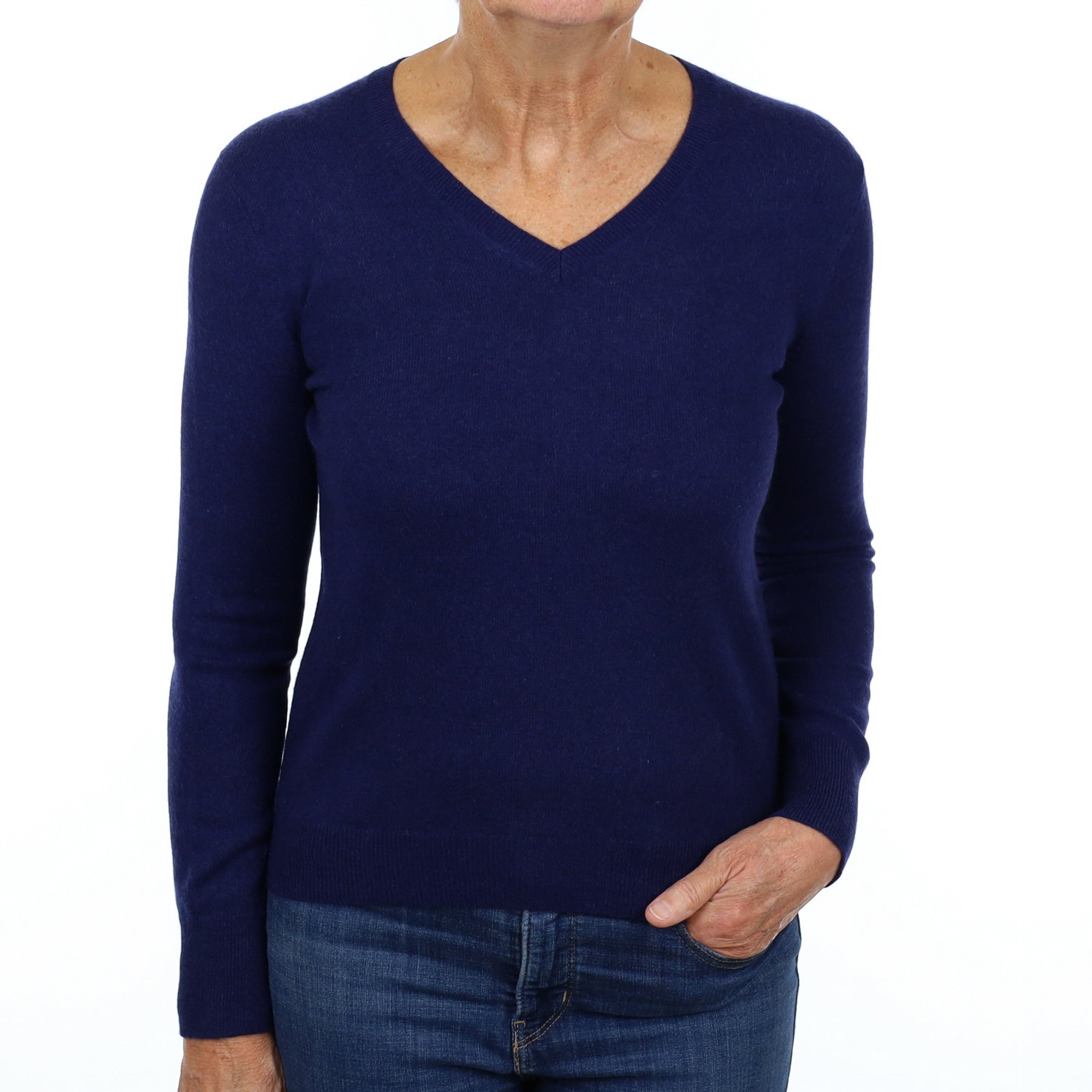 French Navy Cashmere V Neck Jumper Medium