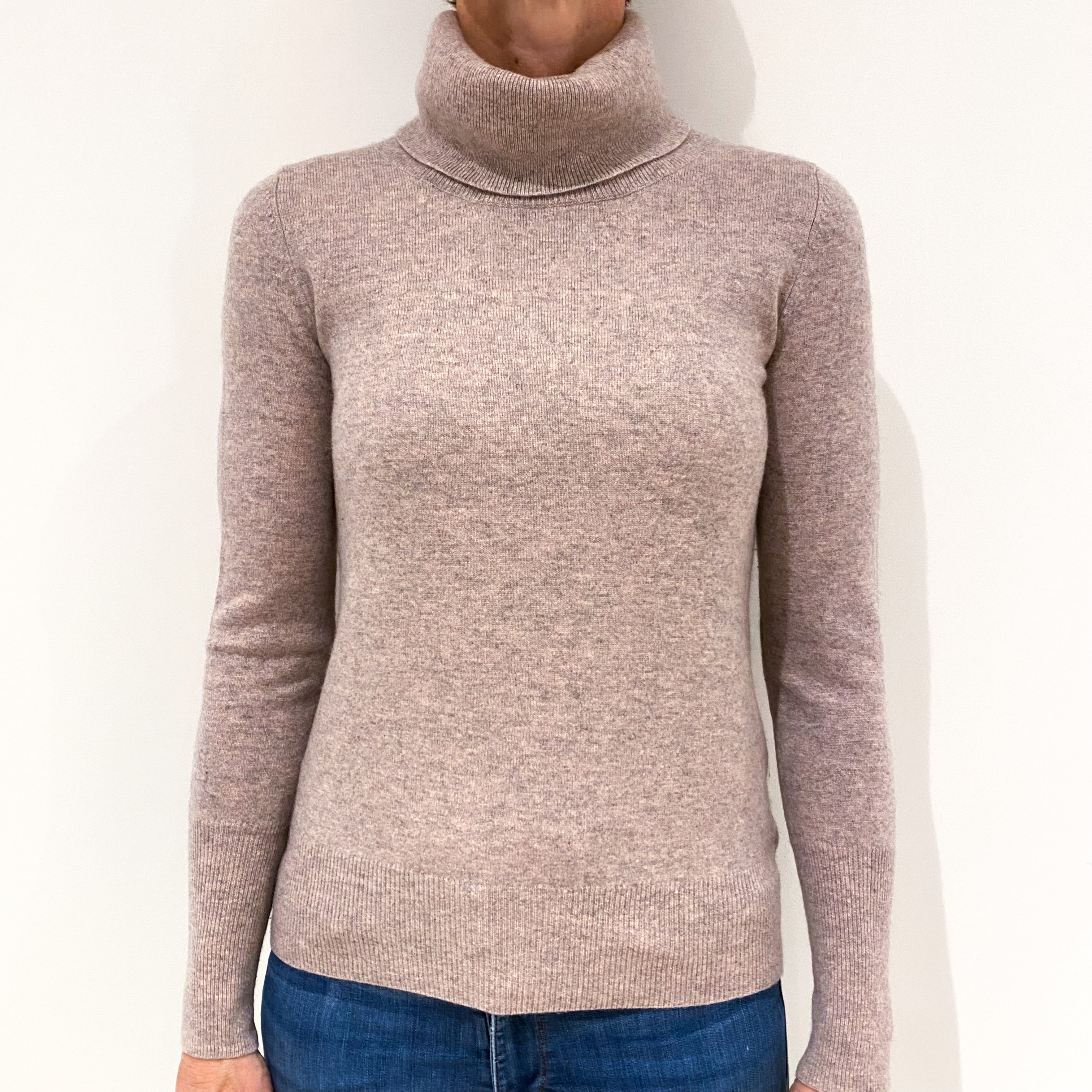 Blush Grey Marl Cashmere Polo Neck Jumper Small