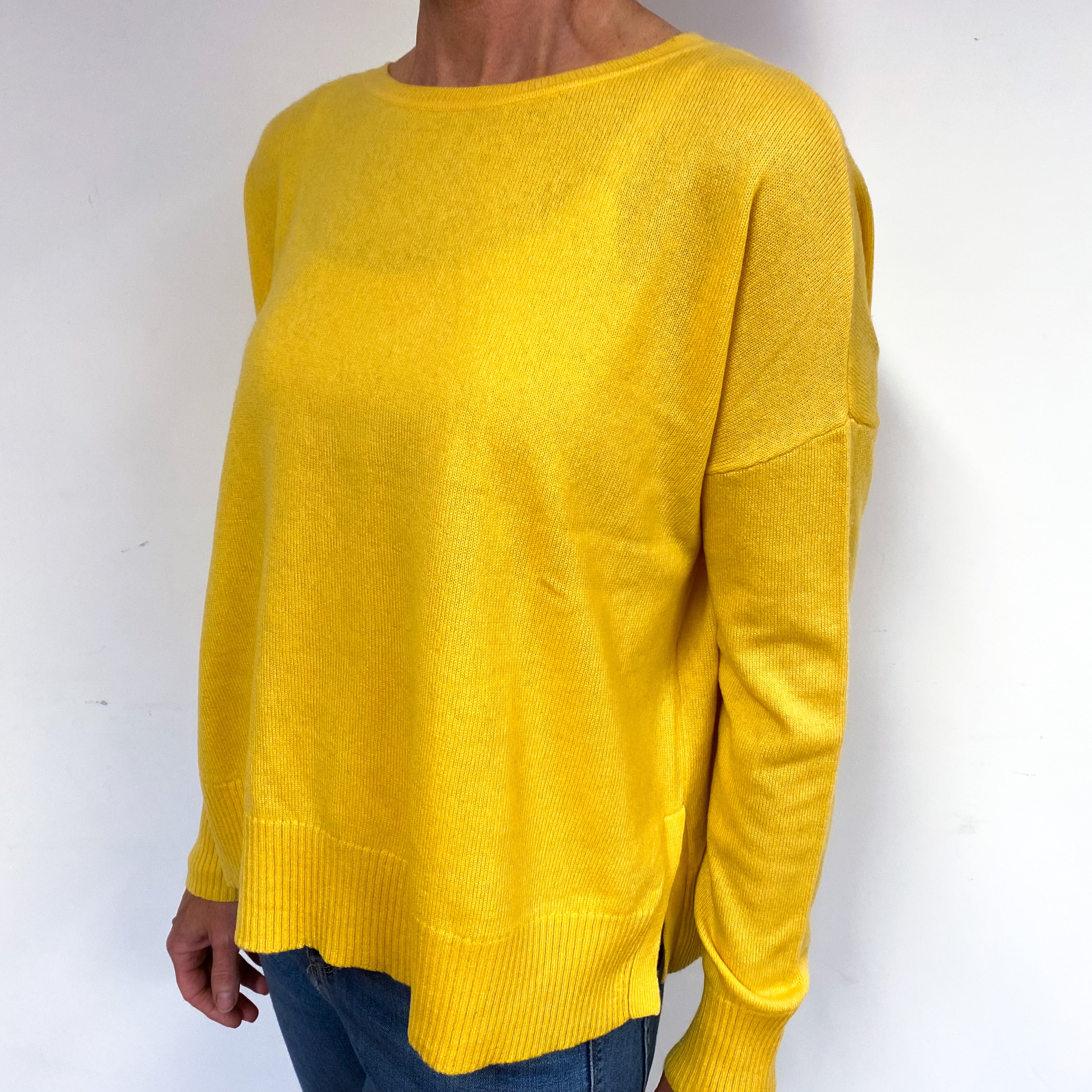 Sunflower Yellow Slouchy Cashmere Crew Neck Jumper Medium