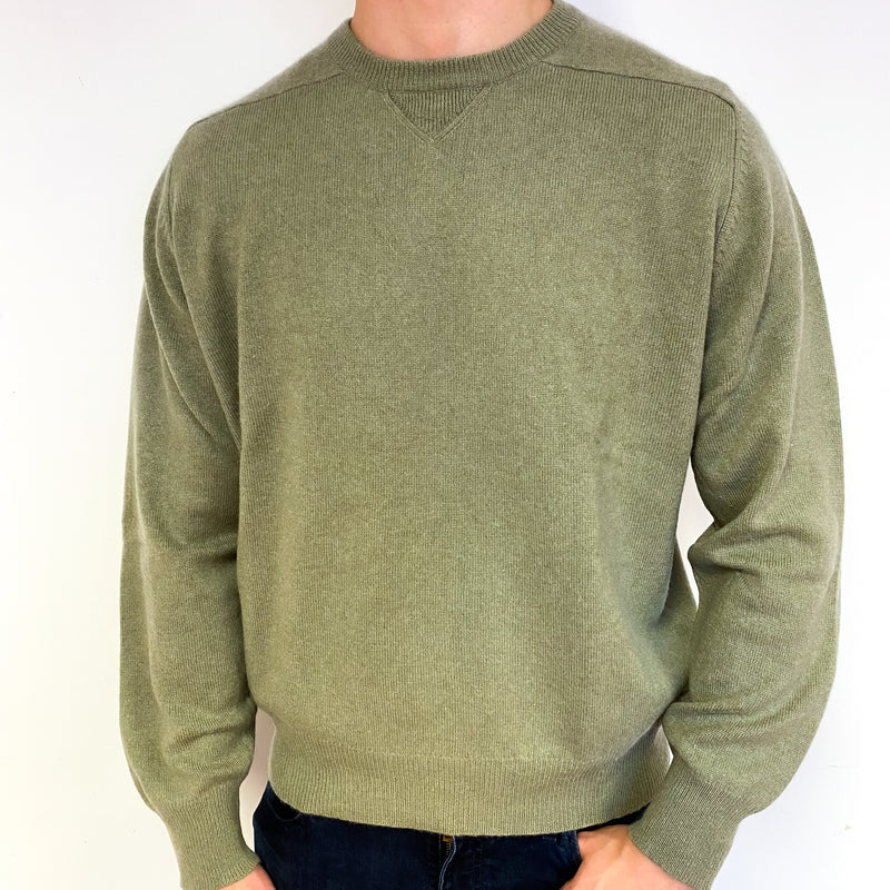 Men's Sage Green Cashmere Crew Neck Jumper Extra Extra Large