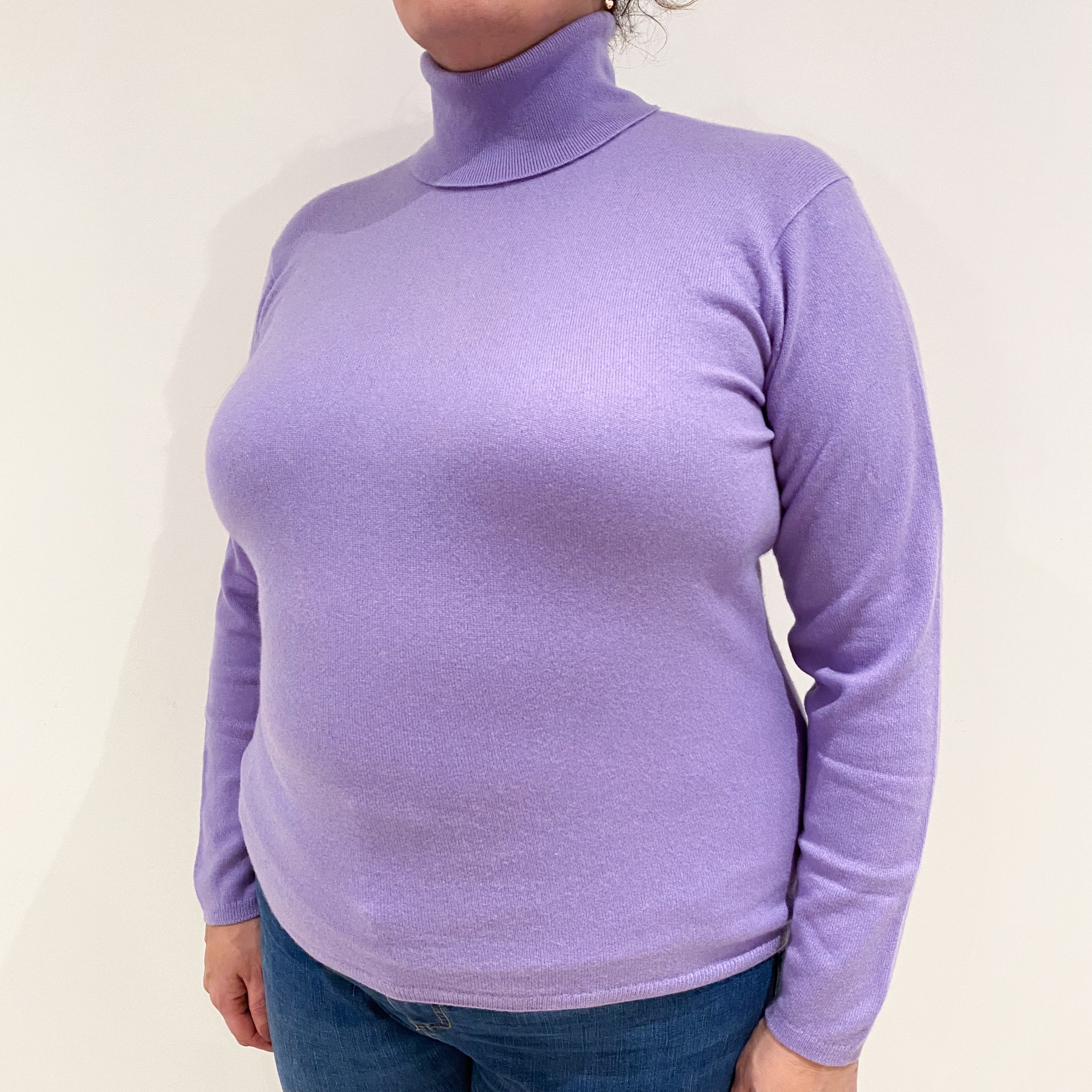 Lavender Purple Cashmere Polo Neck Jumper Extra Large