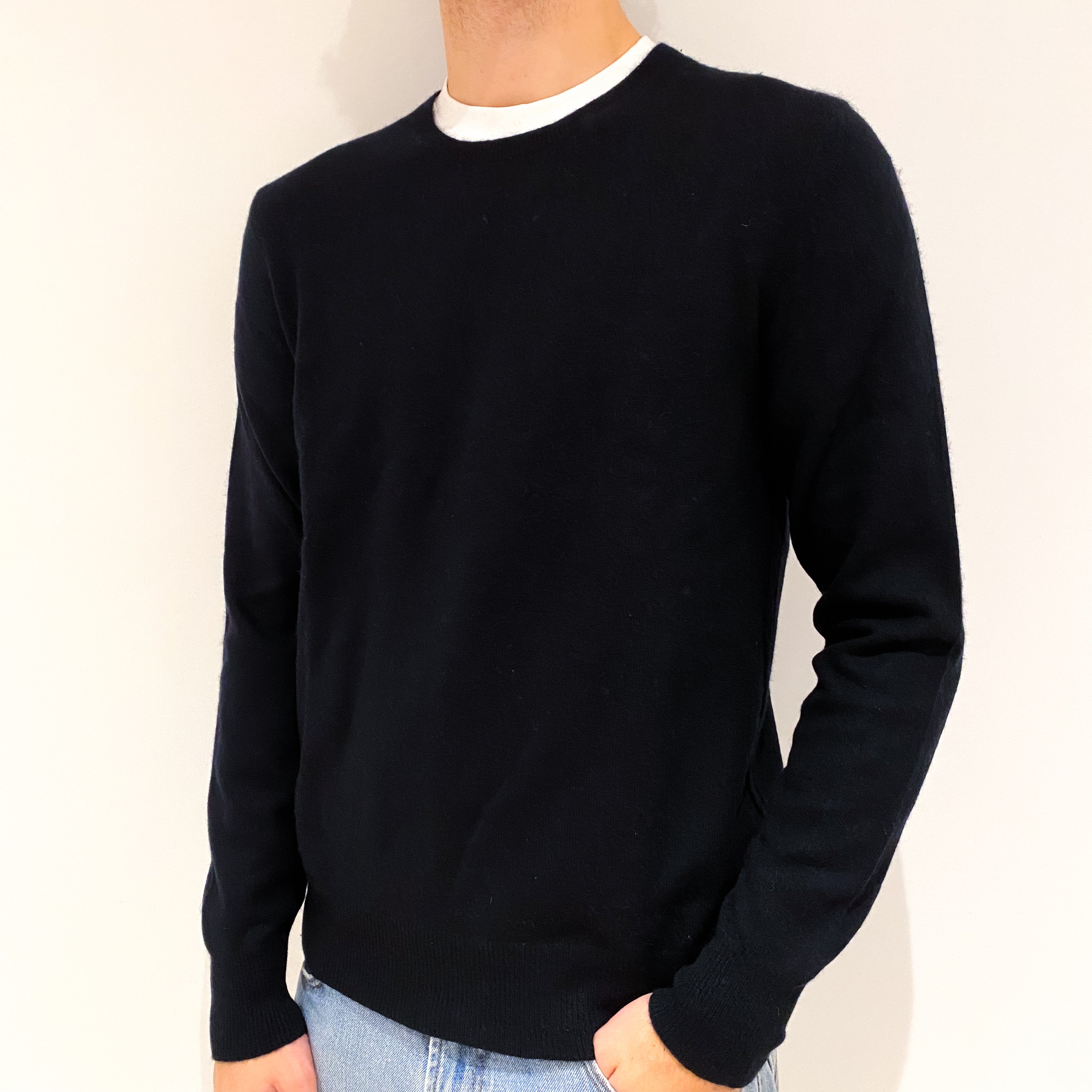 Men's All Saints Black Cashmere Crew Neck Jumper Large