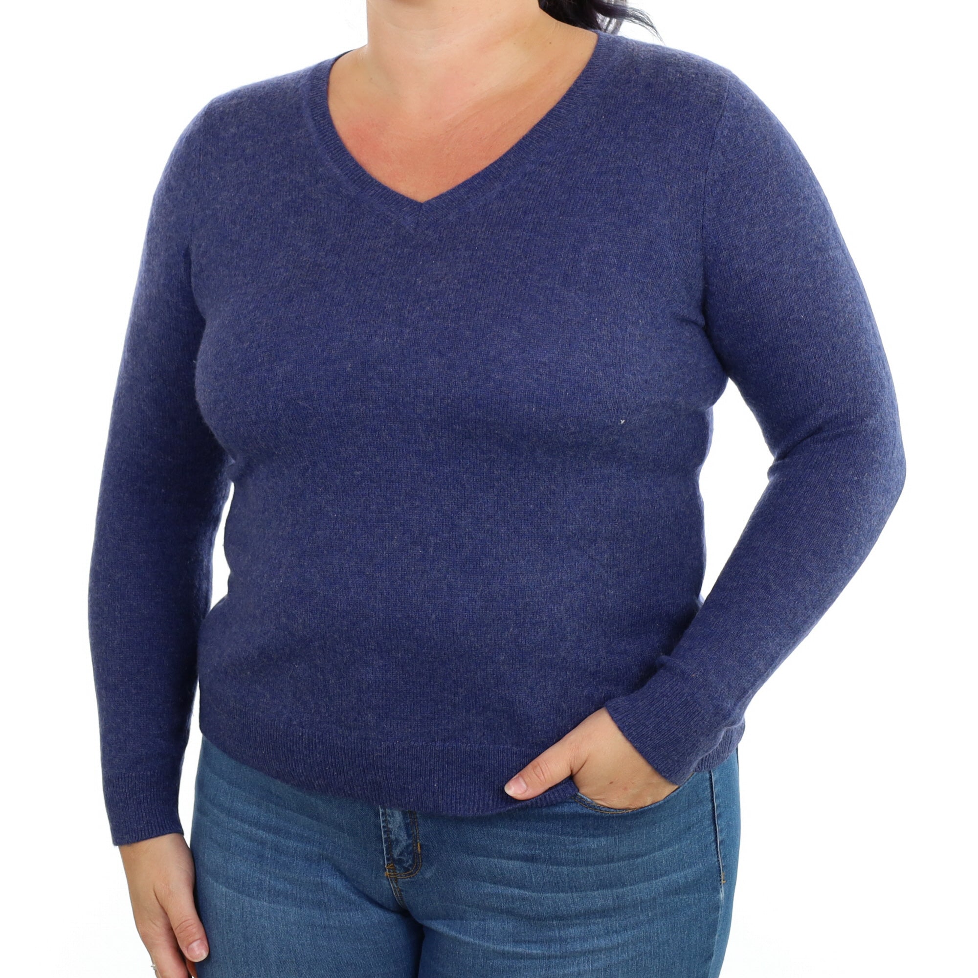 Dark Denim Blue Cashmere V Neck Jumper Large
