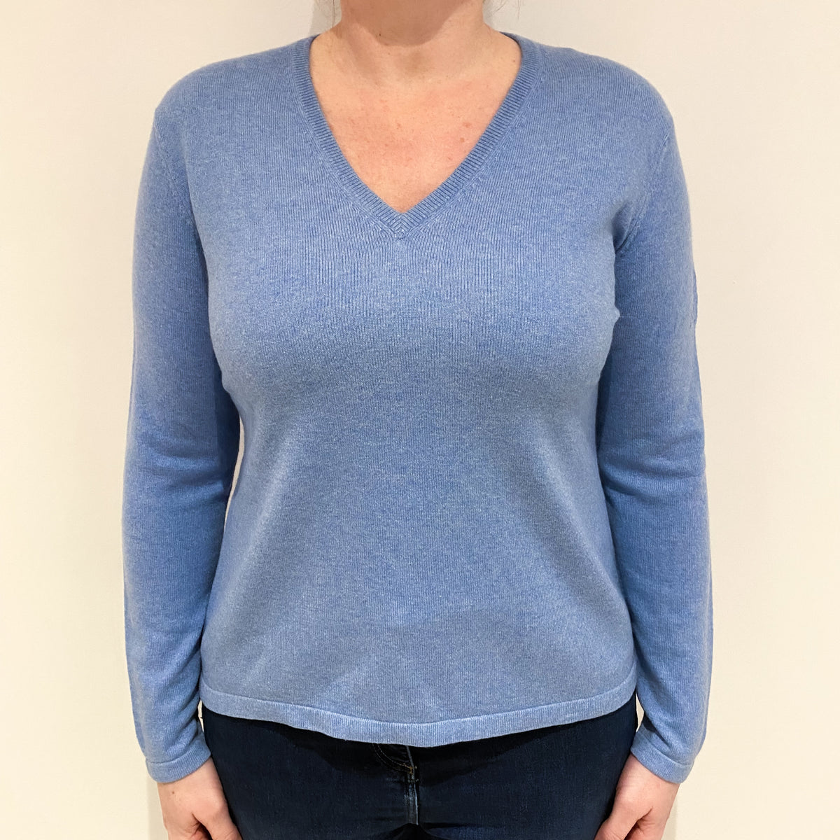Pale Denim Blue Cashmere V Neck Jumper Large