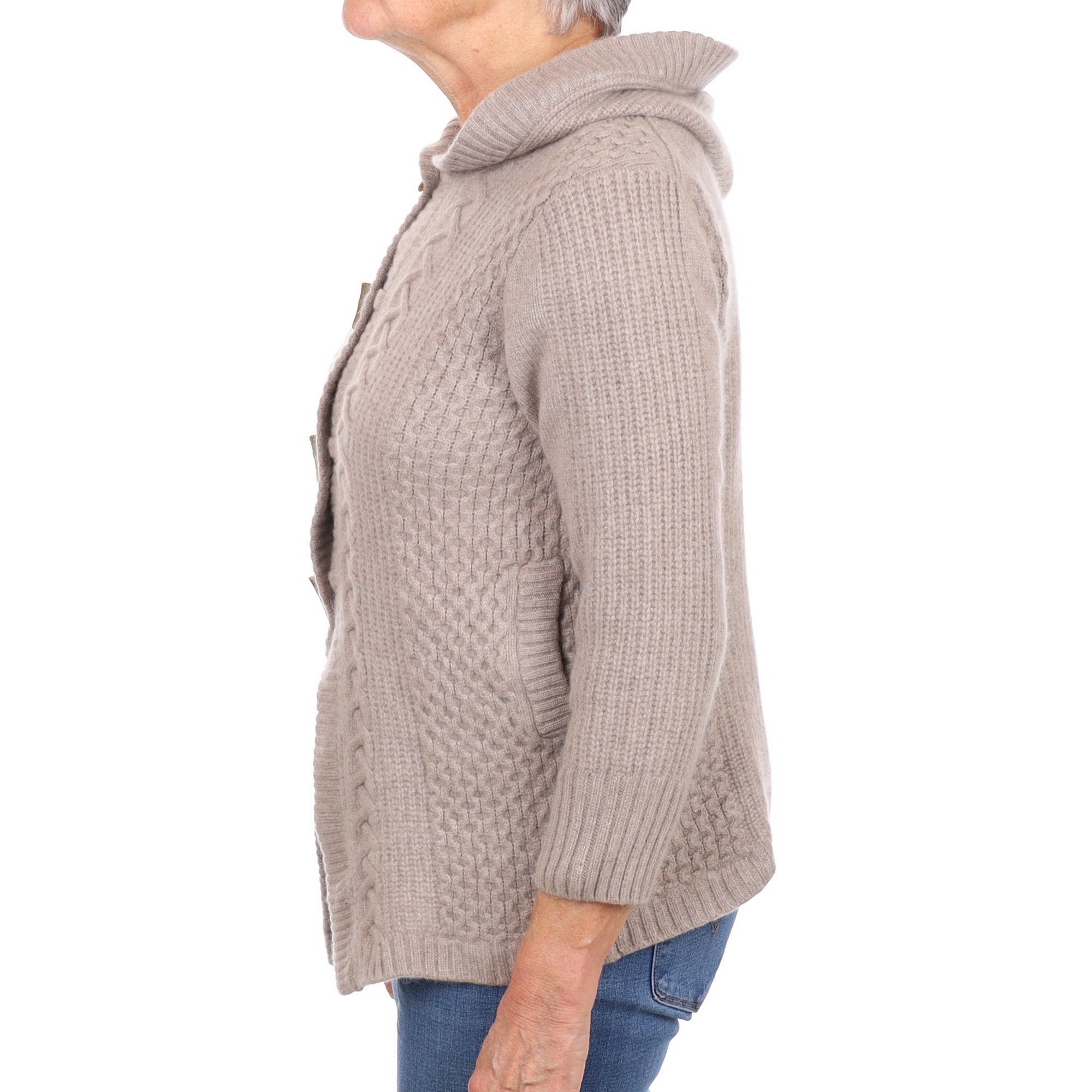 Fawn Brown Cashmere Hooded Cardigan Medium