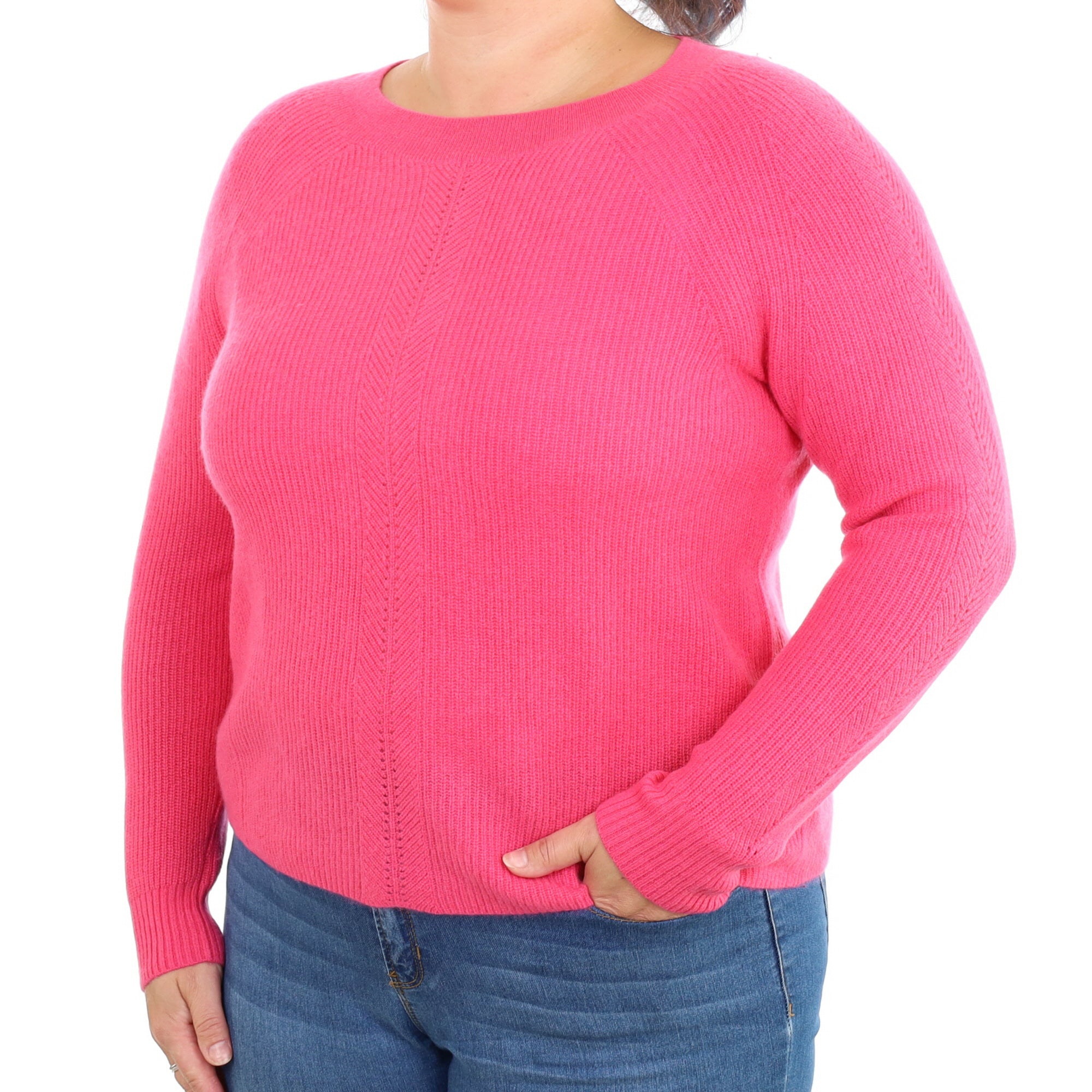 Lupin Pink Cashmere Crew Neck Ribbed Knit Jumper Large