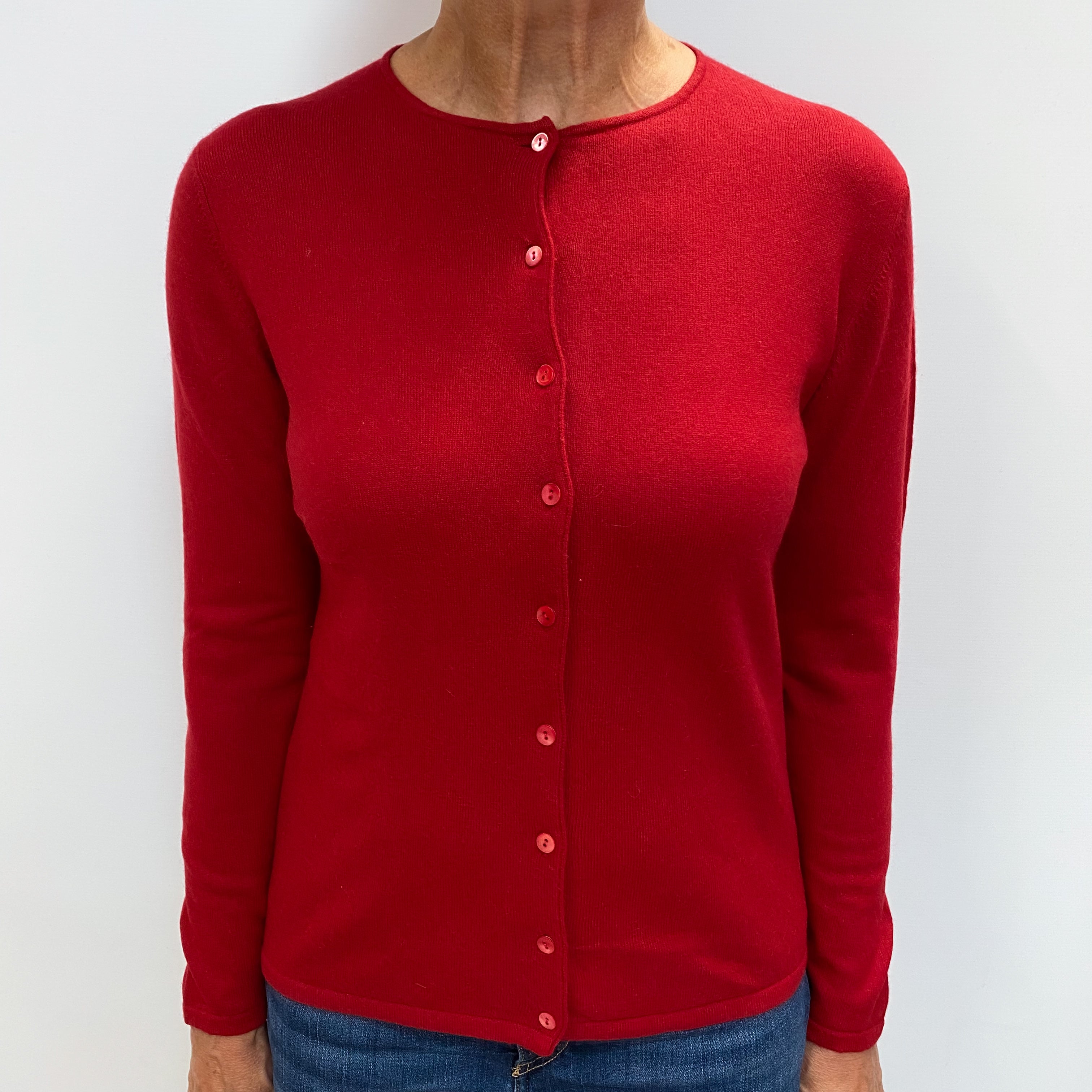 Brick Red Cashmere Crew Cardigan Medium