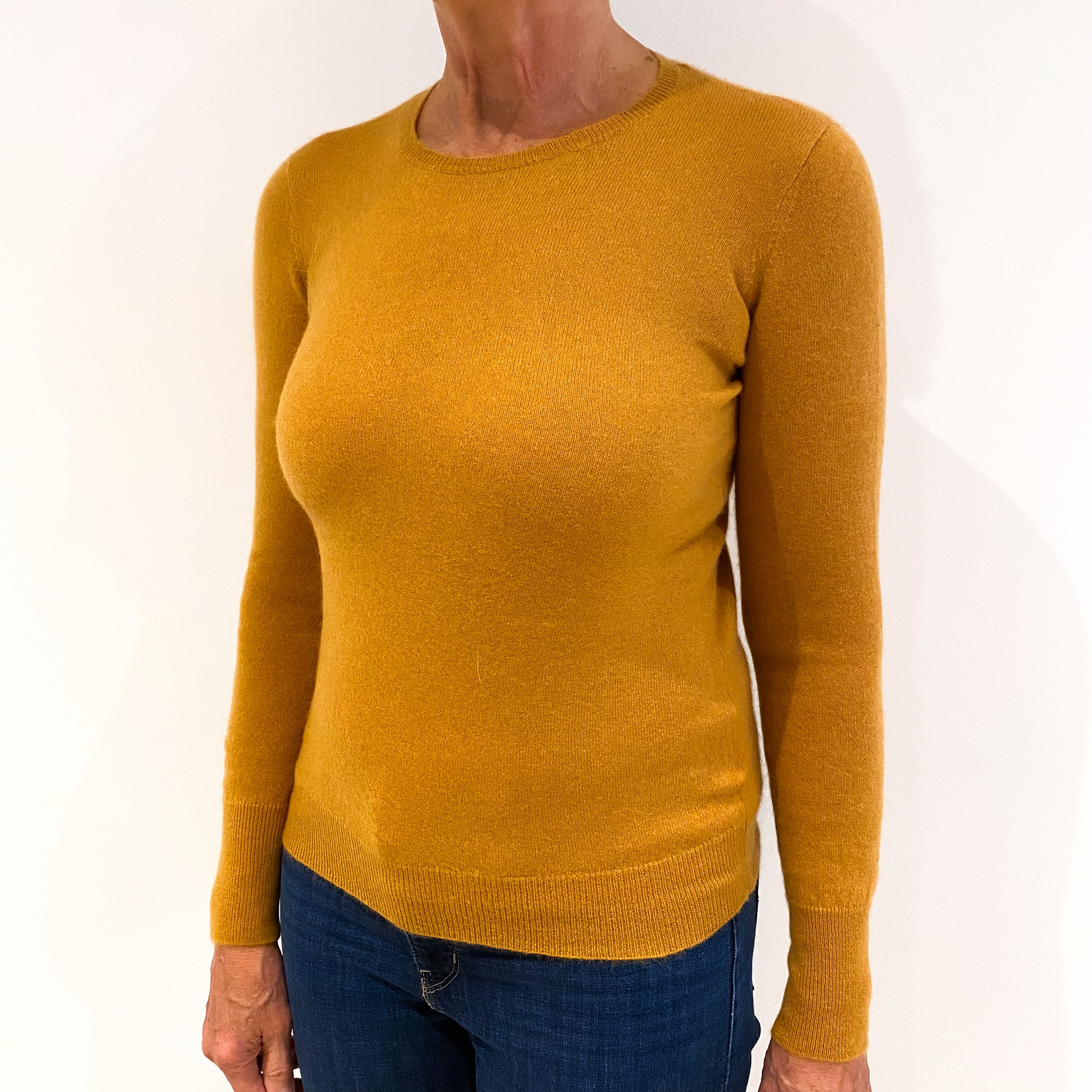 Mustard Yellow Cashmere Crew Neck Jumper Medium