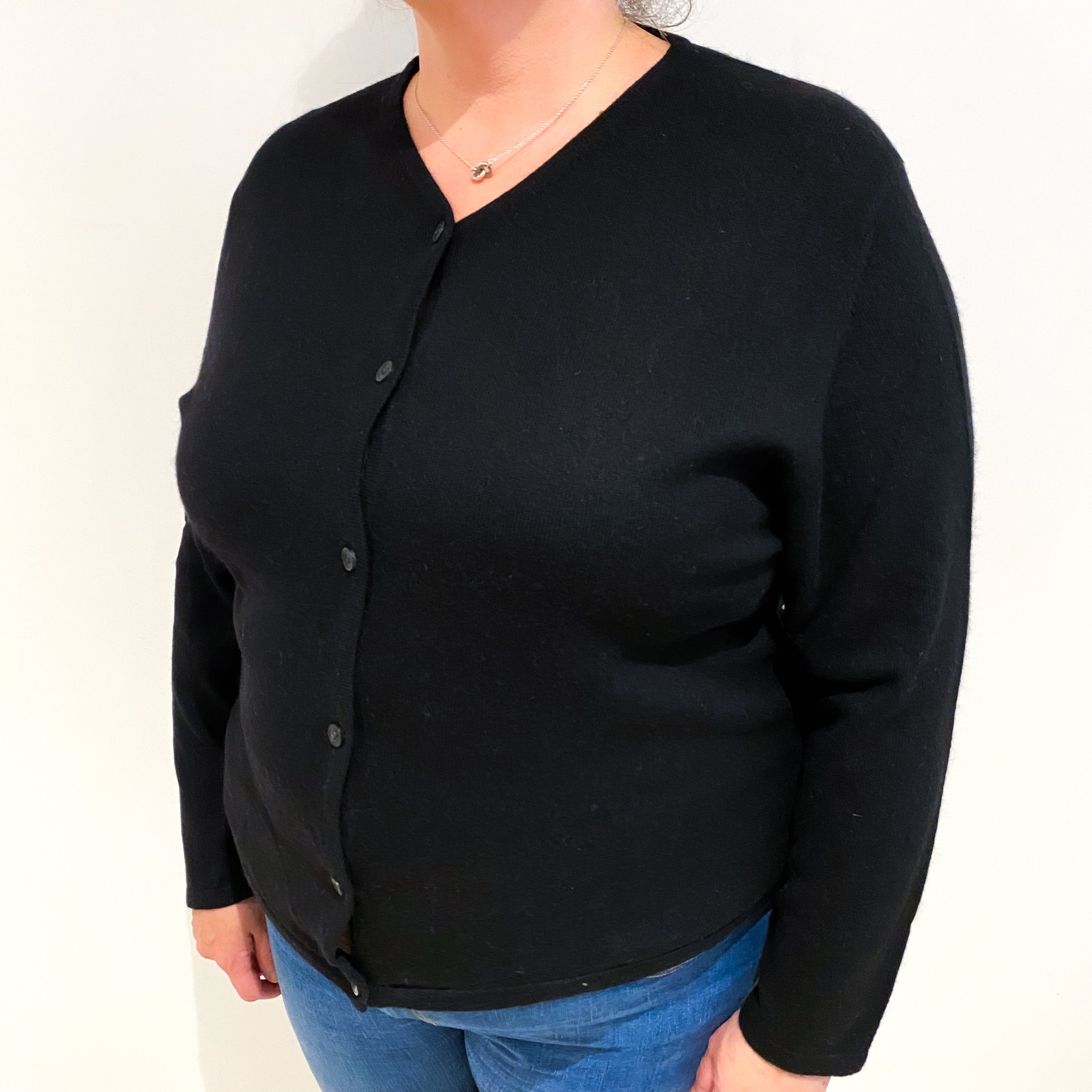 Black Cashmere V Neck Cardigan Extra Large