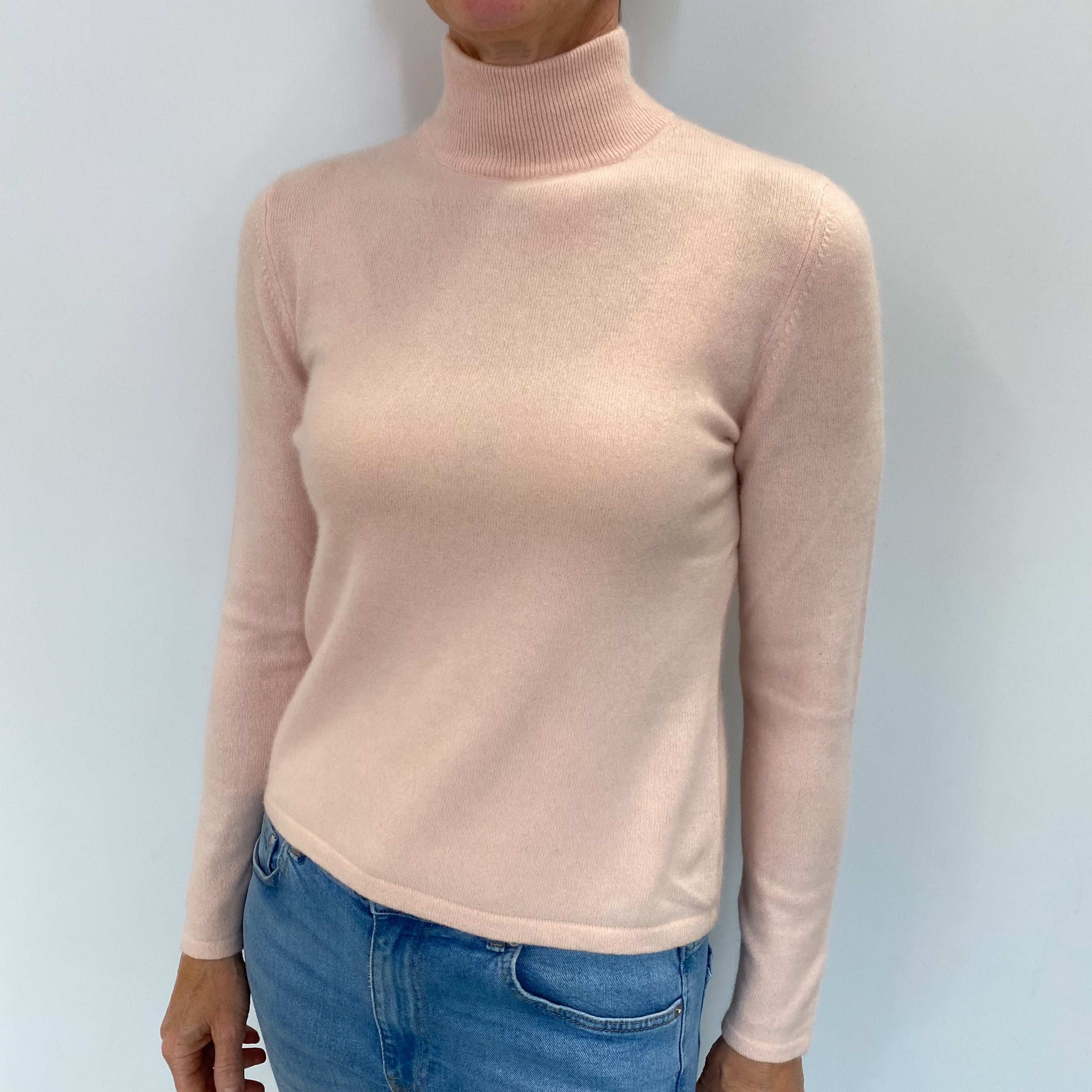 Shell Pink Cashmere Turtle Neck Jumper Small