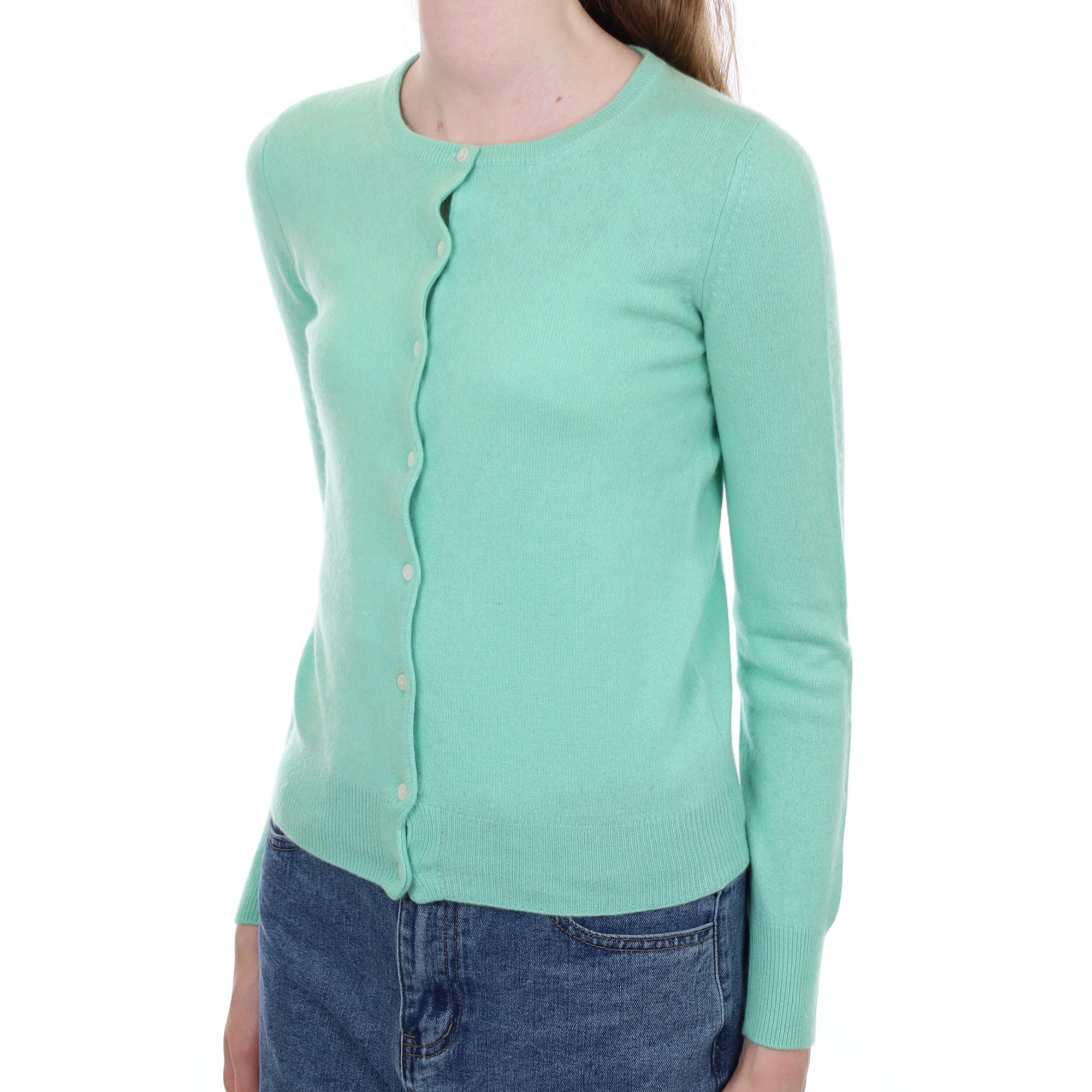 Mint Green Cashmere Crew Neck Cardigan Extra Small