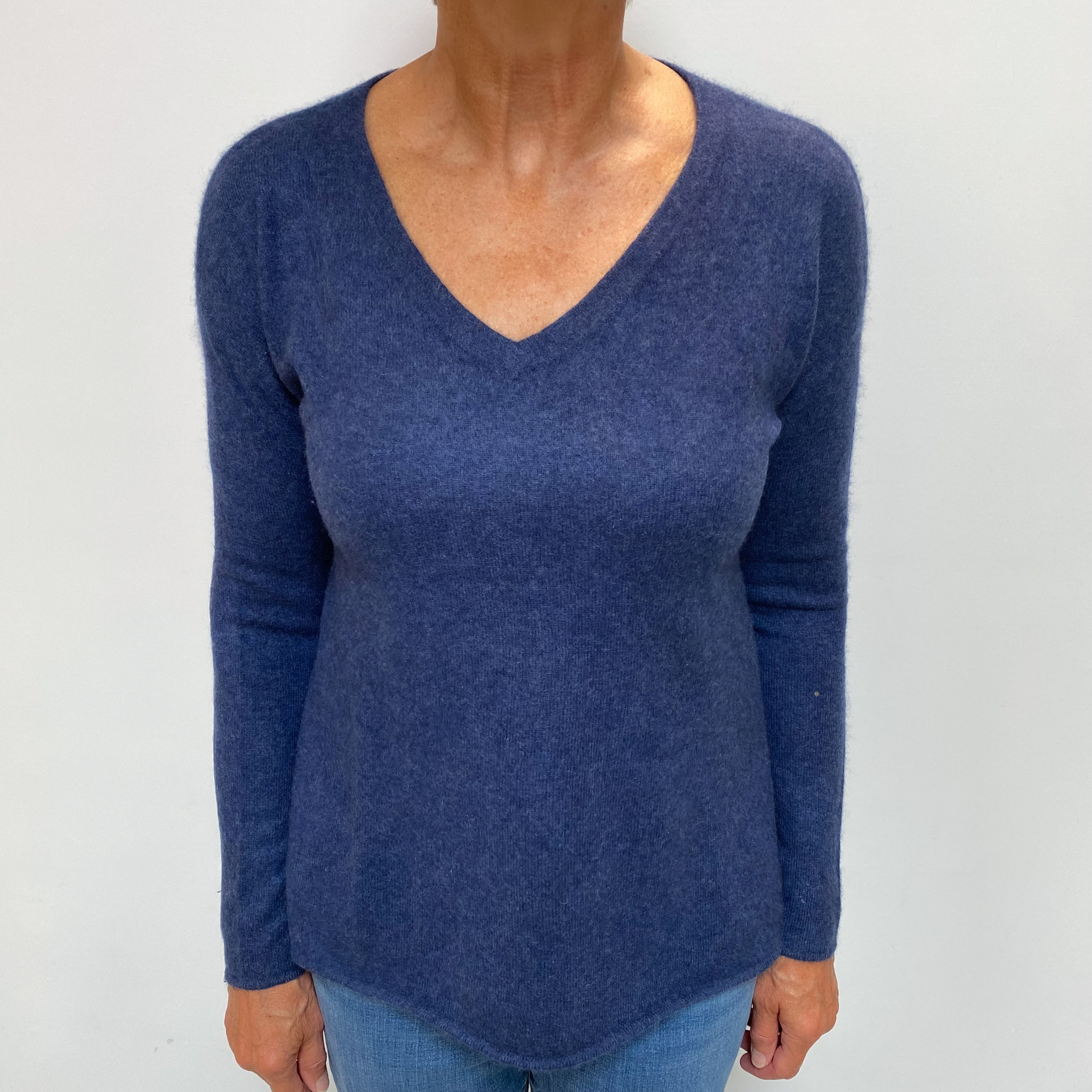 Naval Blue Cashmere V Neck Jumper Medium