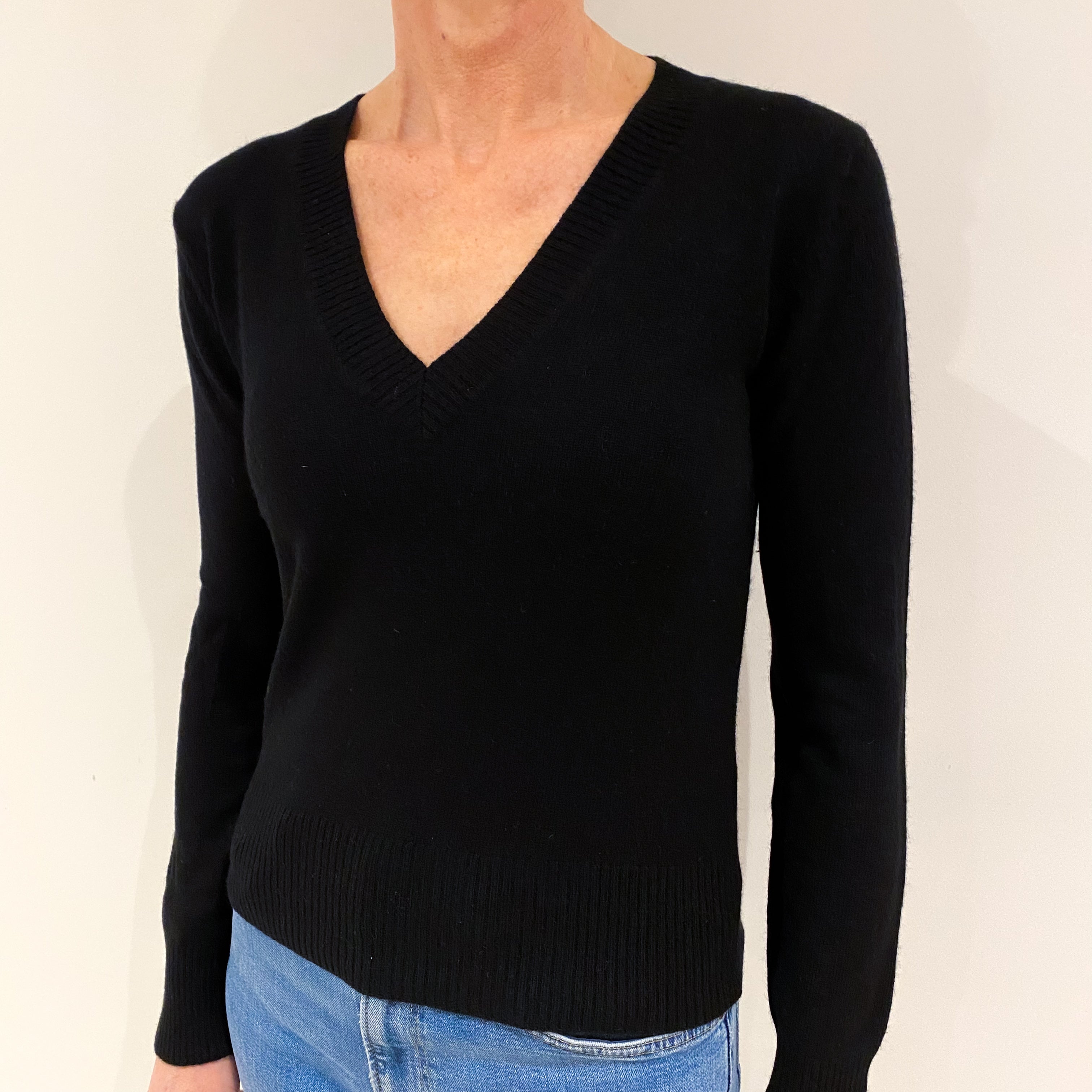 Black Cashmere V Neck Jumper Small