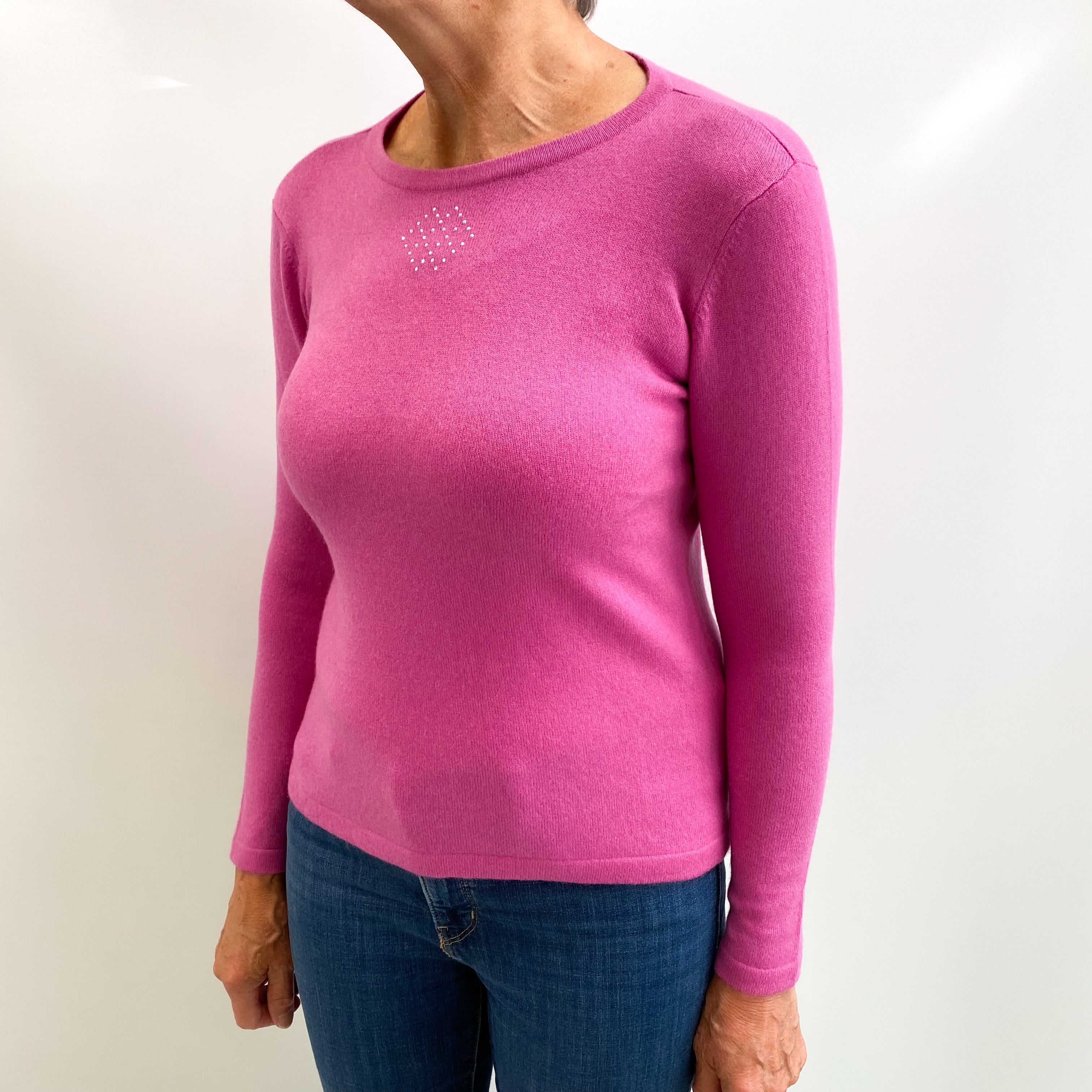 Loganberry Pink Cashmere Crew Neck Jumper Medium