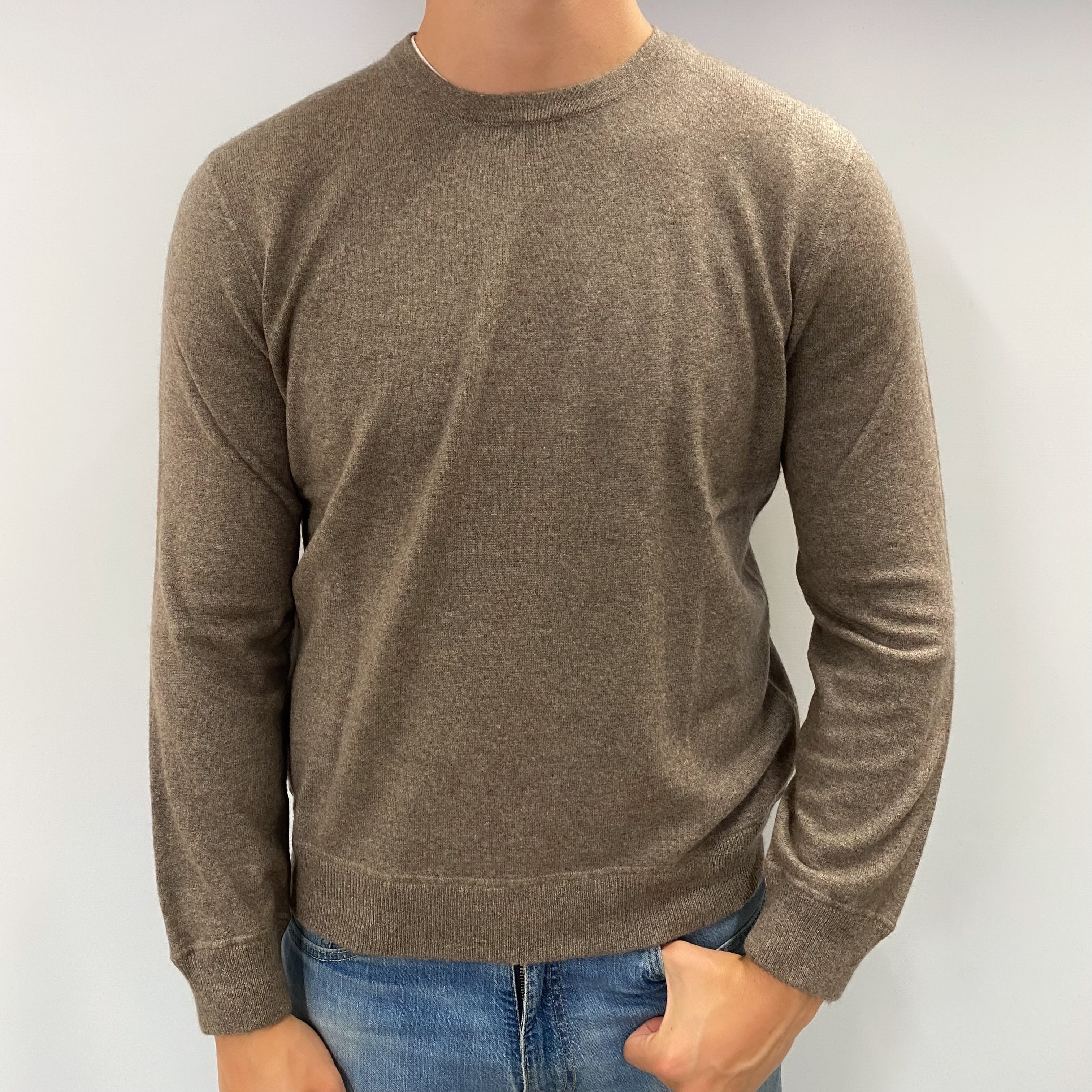 Men's Mocha Brown Cashmere Crew Neck Jumper XL