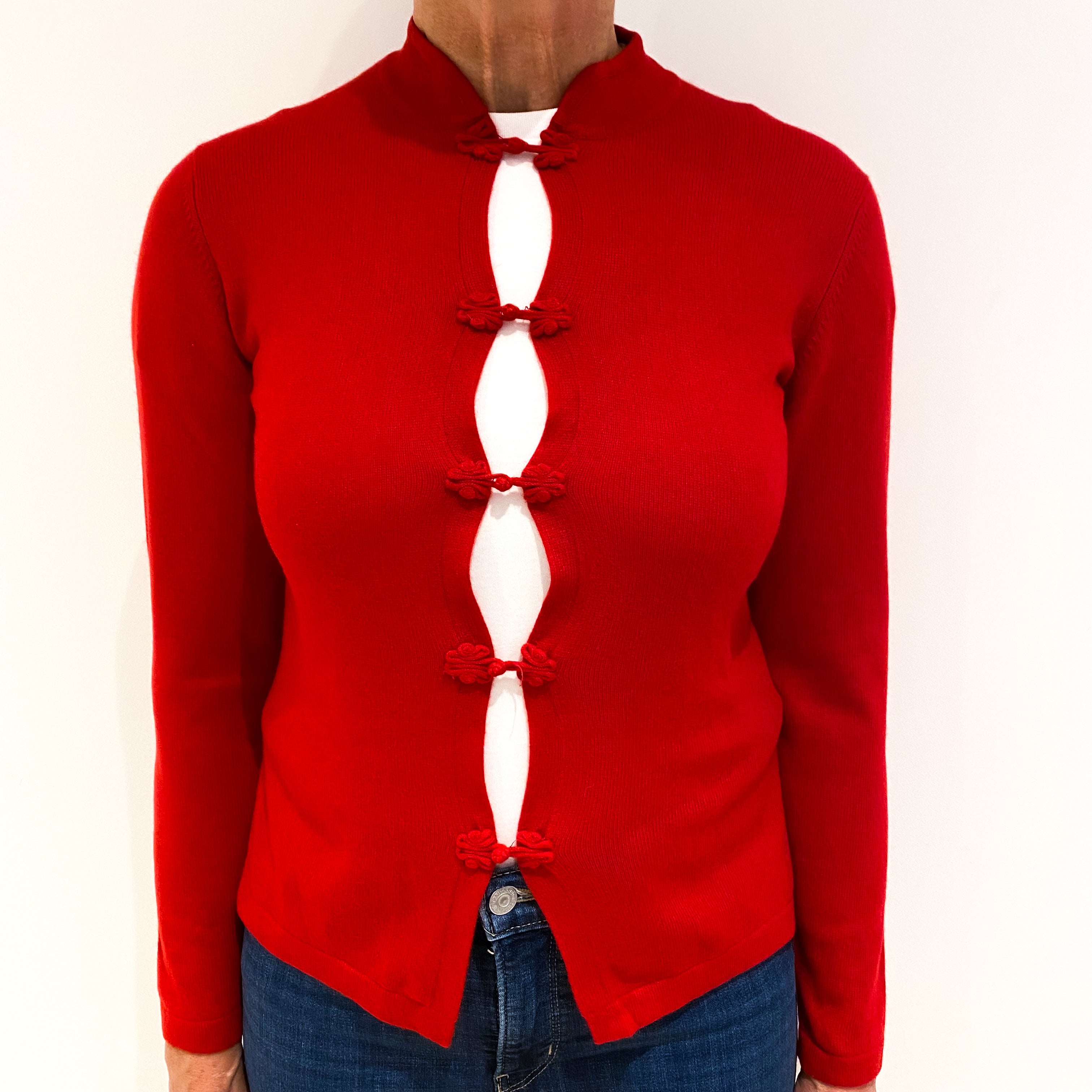 Post Box Red Toggle Front Cashmere Cardigan Medium