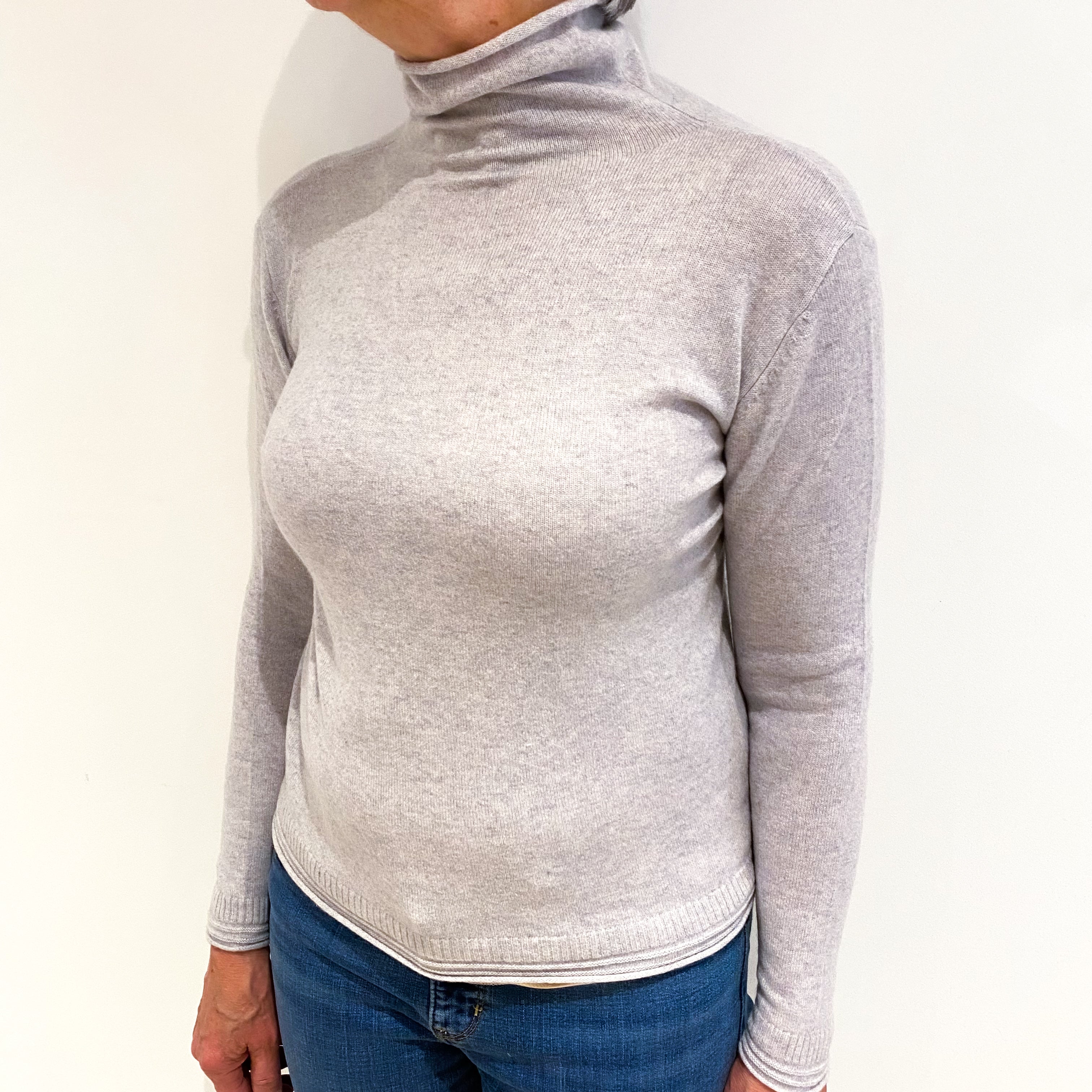 Silver Grey Cashmere Turtle Neck Jumper Medium