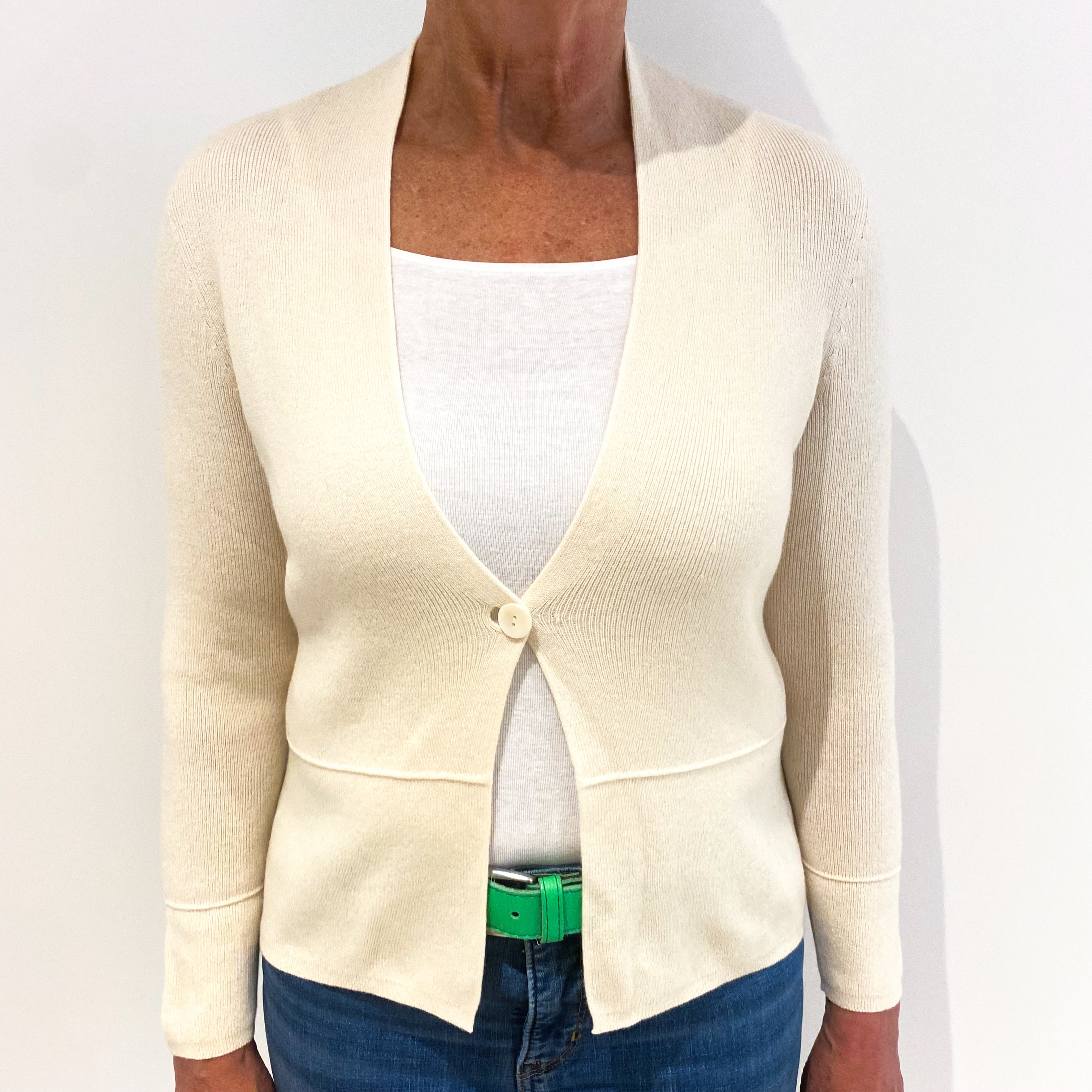 Cream Cashmere 1 Button Fastening Cardigan Medium