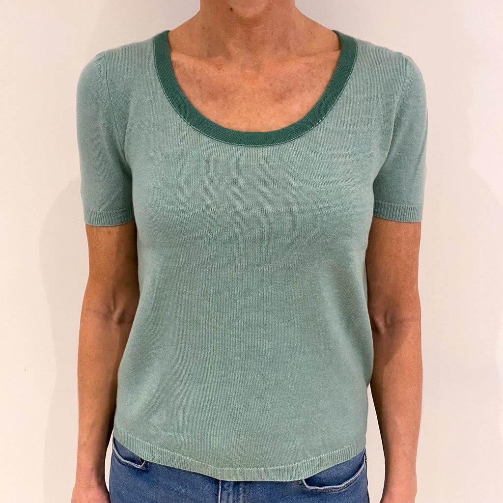 Mint Green Cashmere Short Sleeved Crew Neck Jumper Small