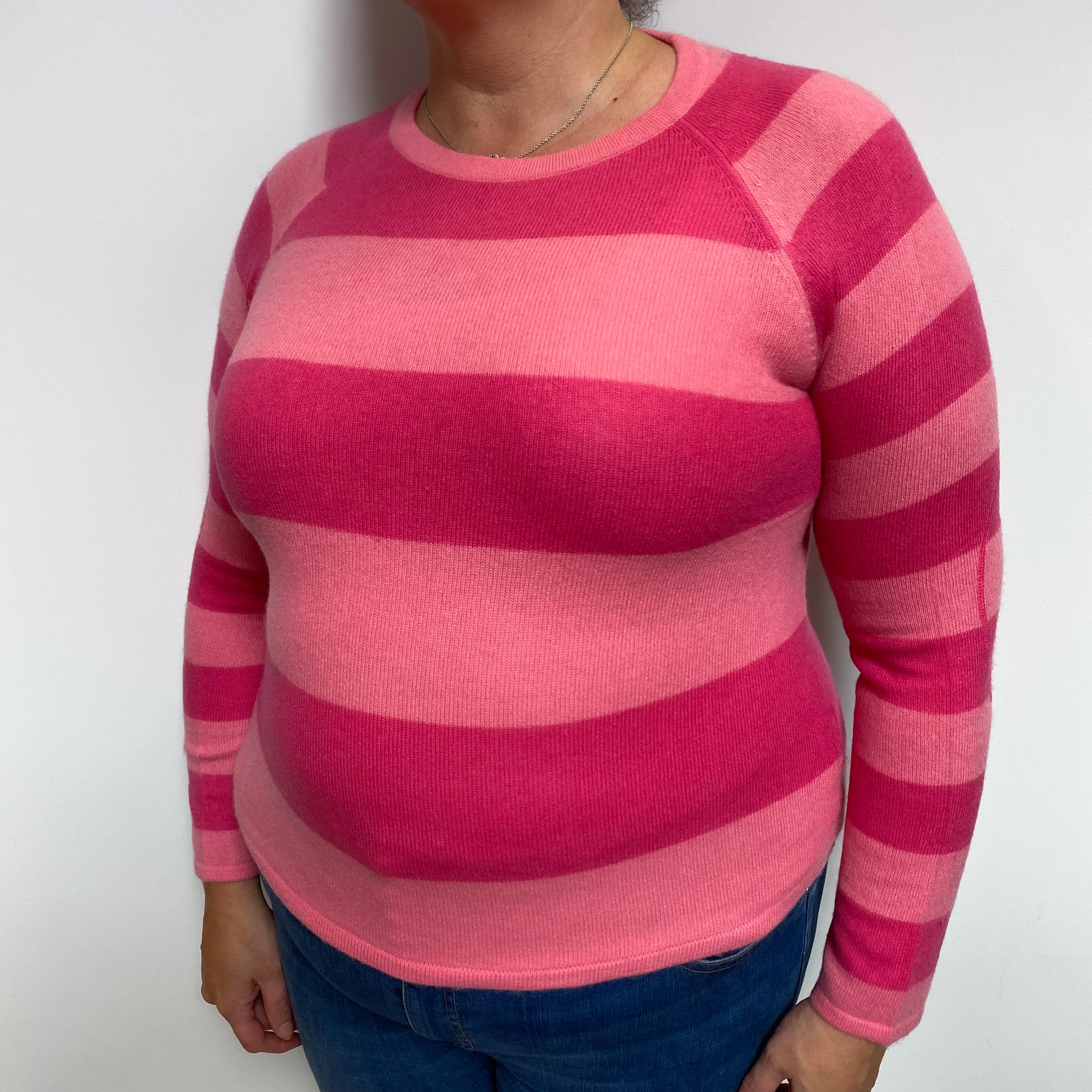 Pink Stripe Cashmere Crew Neck Jumper Extra Large