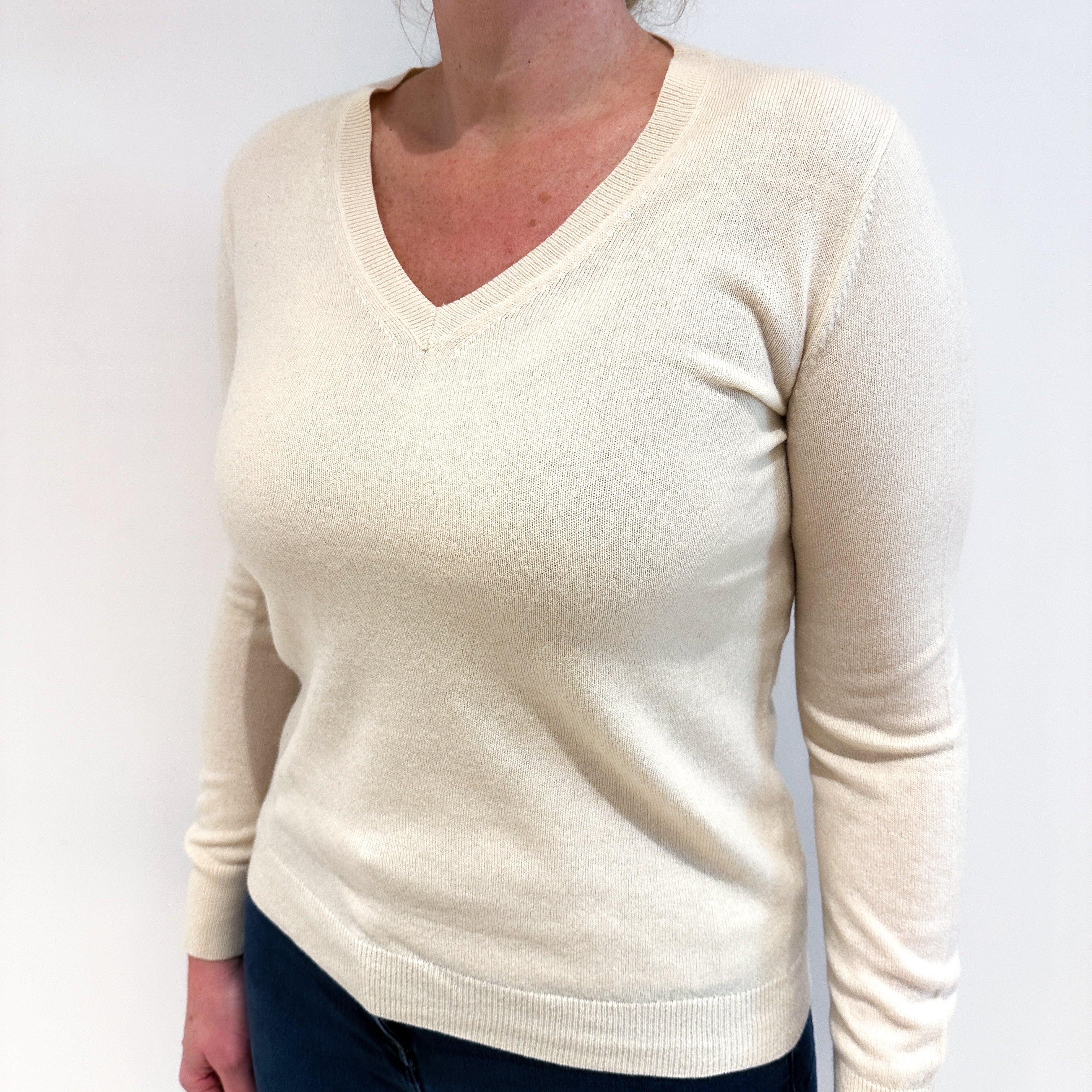 Cream Cashmere V Neck Jumper Large