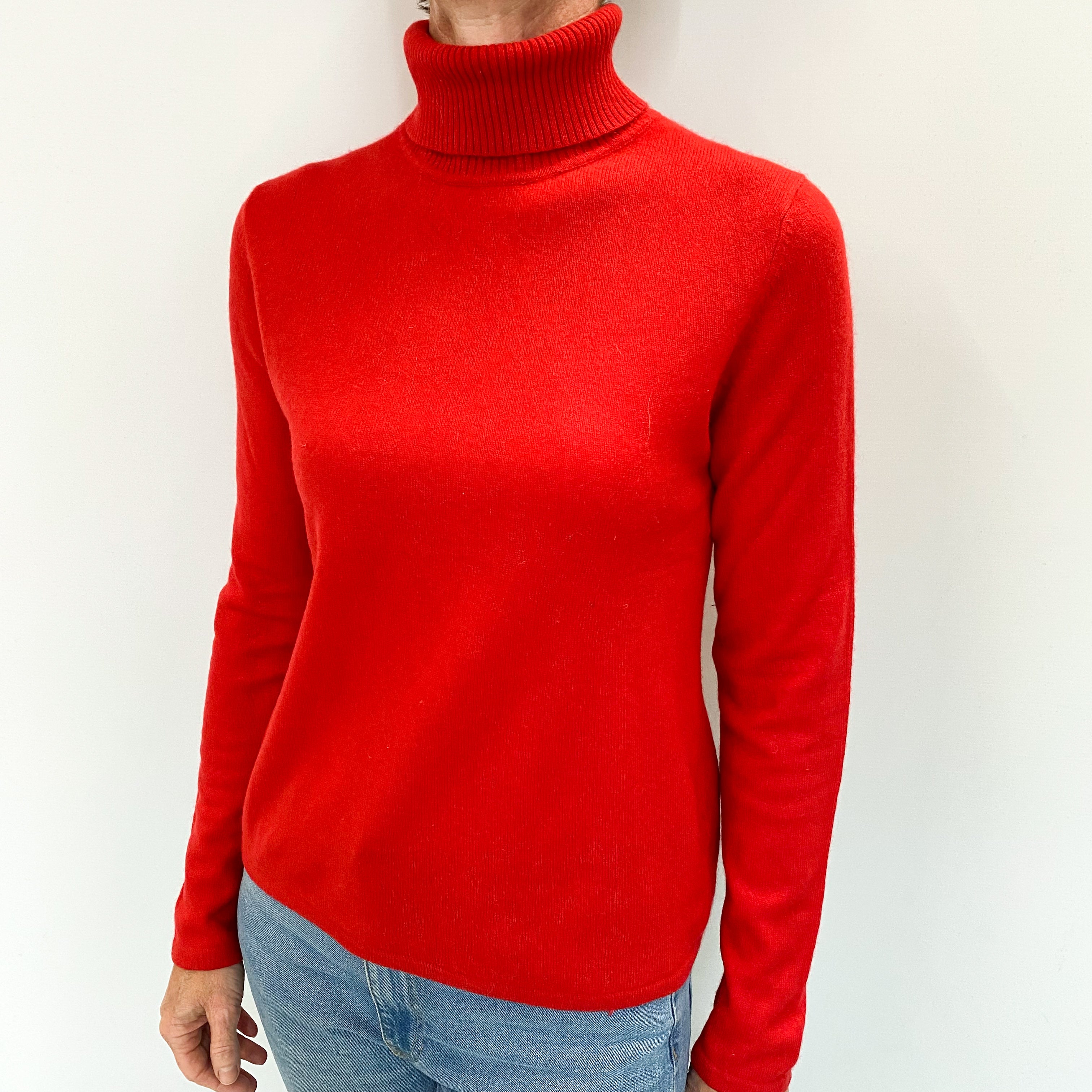Scarlet Red Cashmere Polo Neck Jumper Small