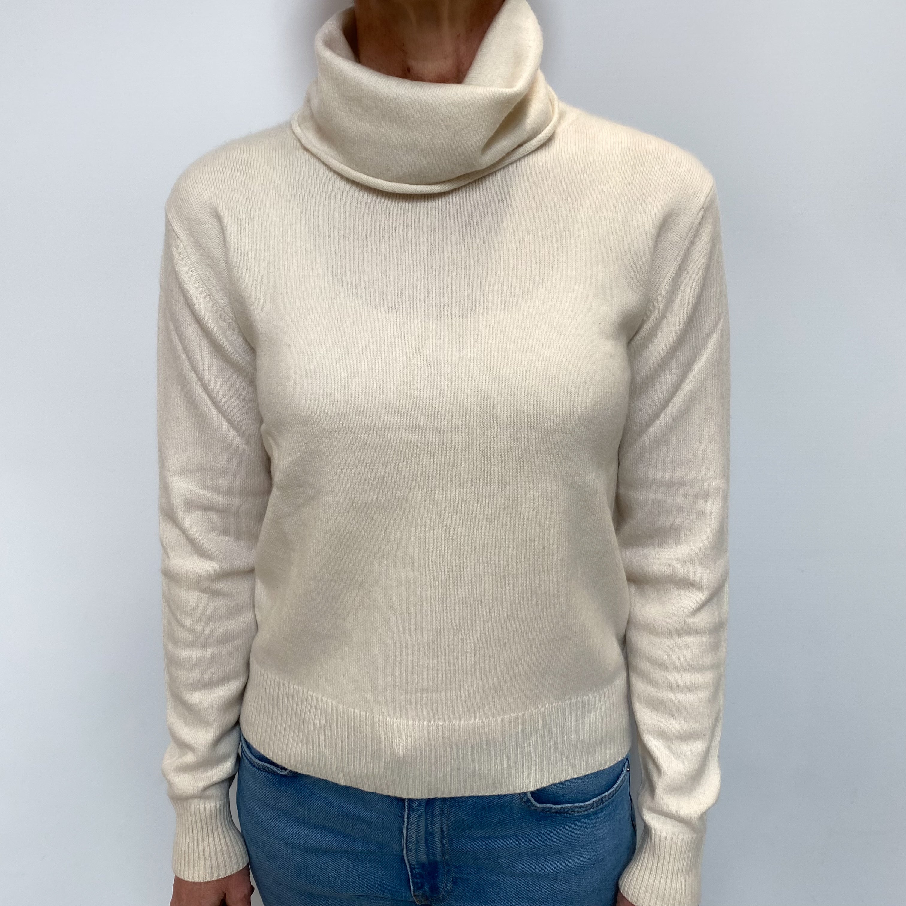Ivory Cashmere Polo Neck Jumper Small
