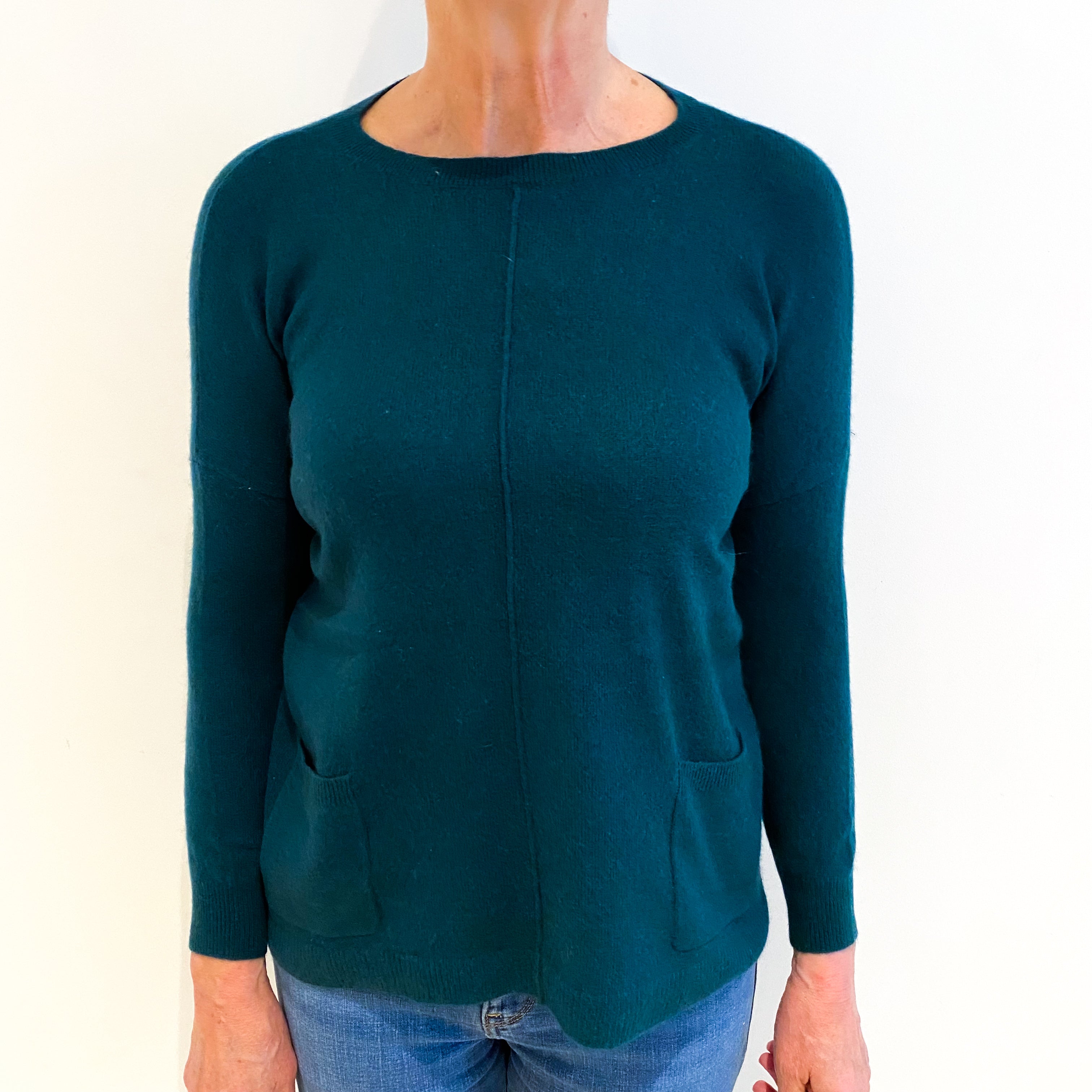 Magaschoni Spruce Green Cashmere Crew Neck Jumper With Pockets Medium