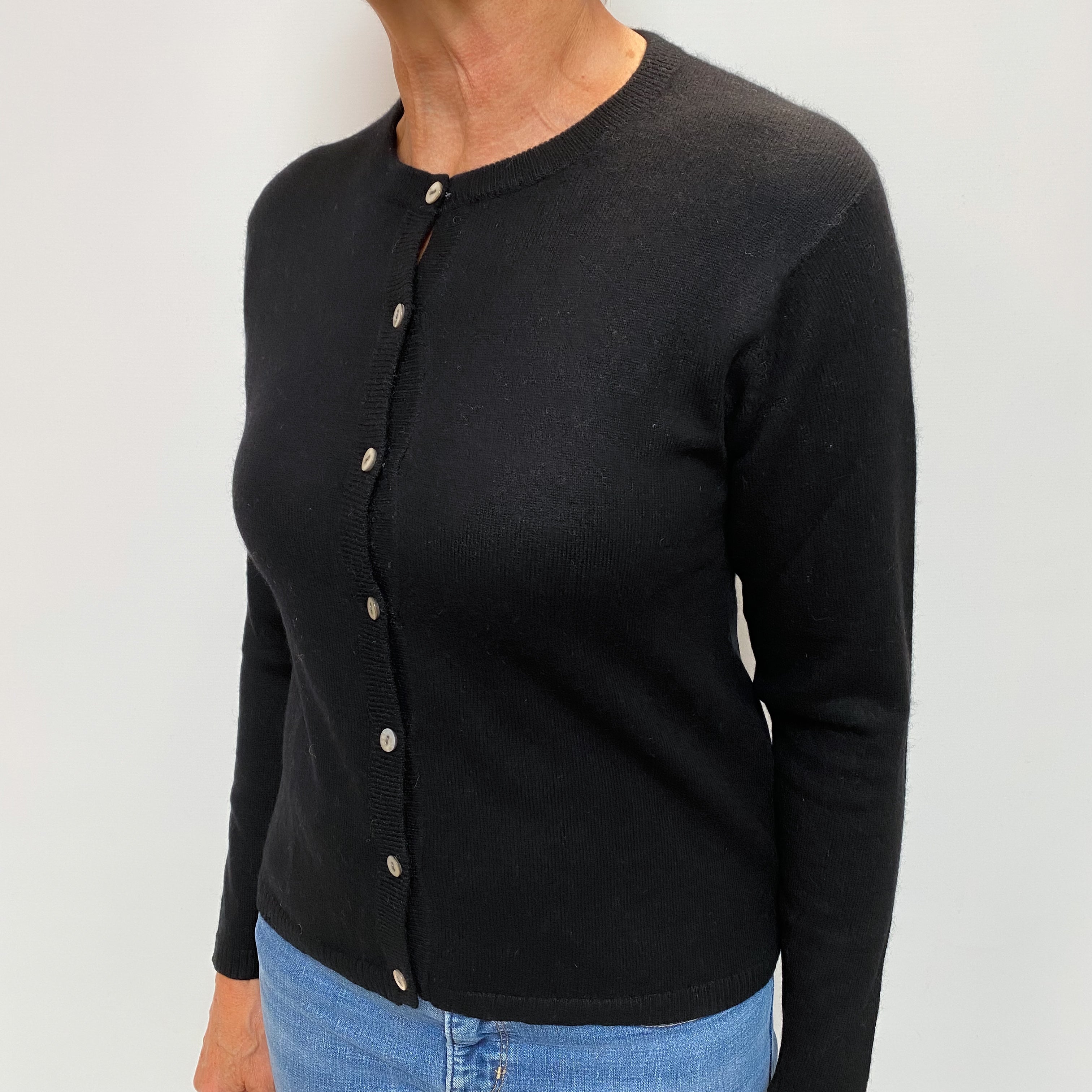 Black Cashmere Crew Neck Cardigan Medium