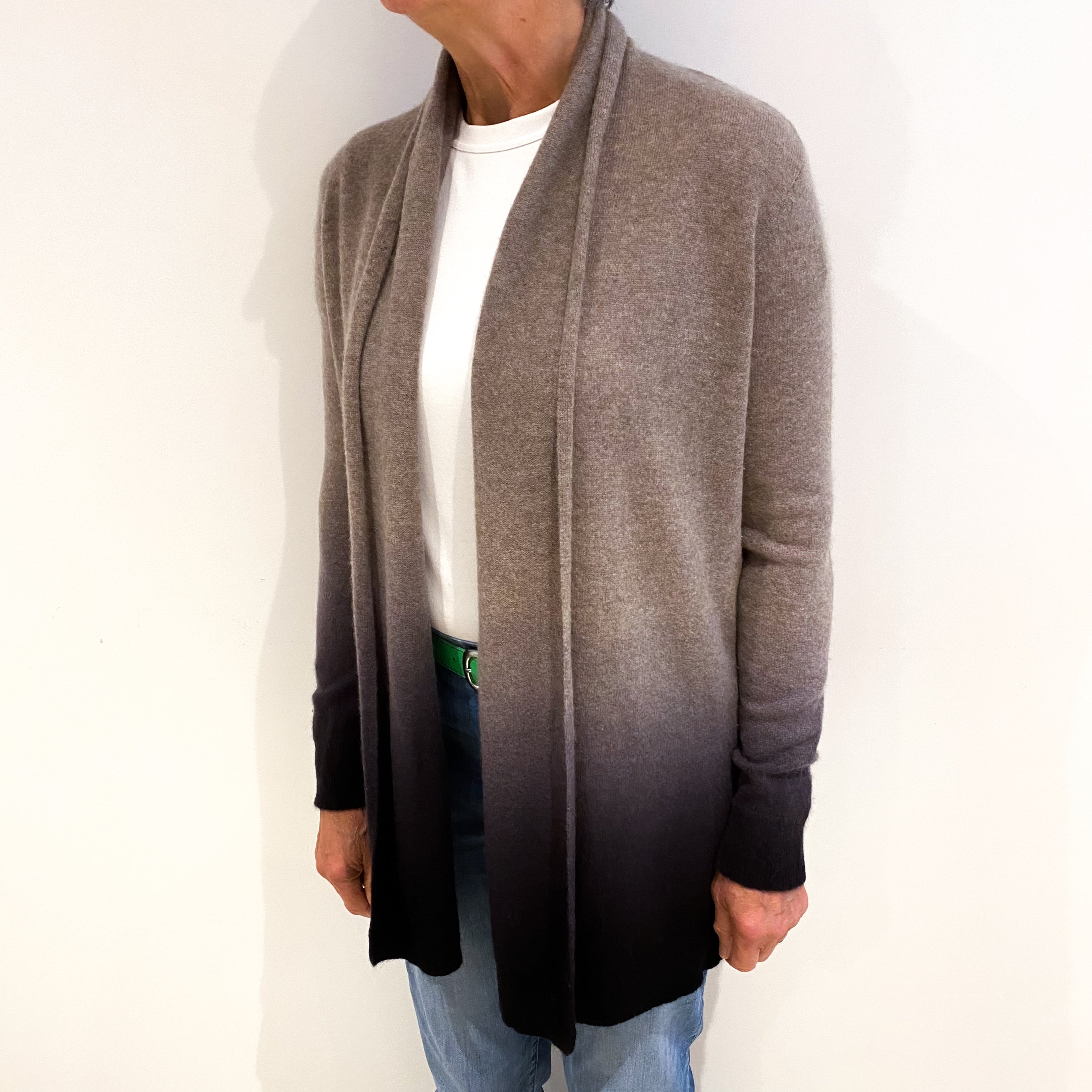 Mocha Ombré Cashmere Edge To Edge Cardigan Medium