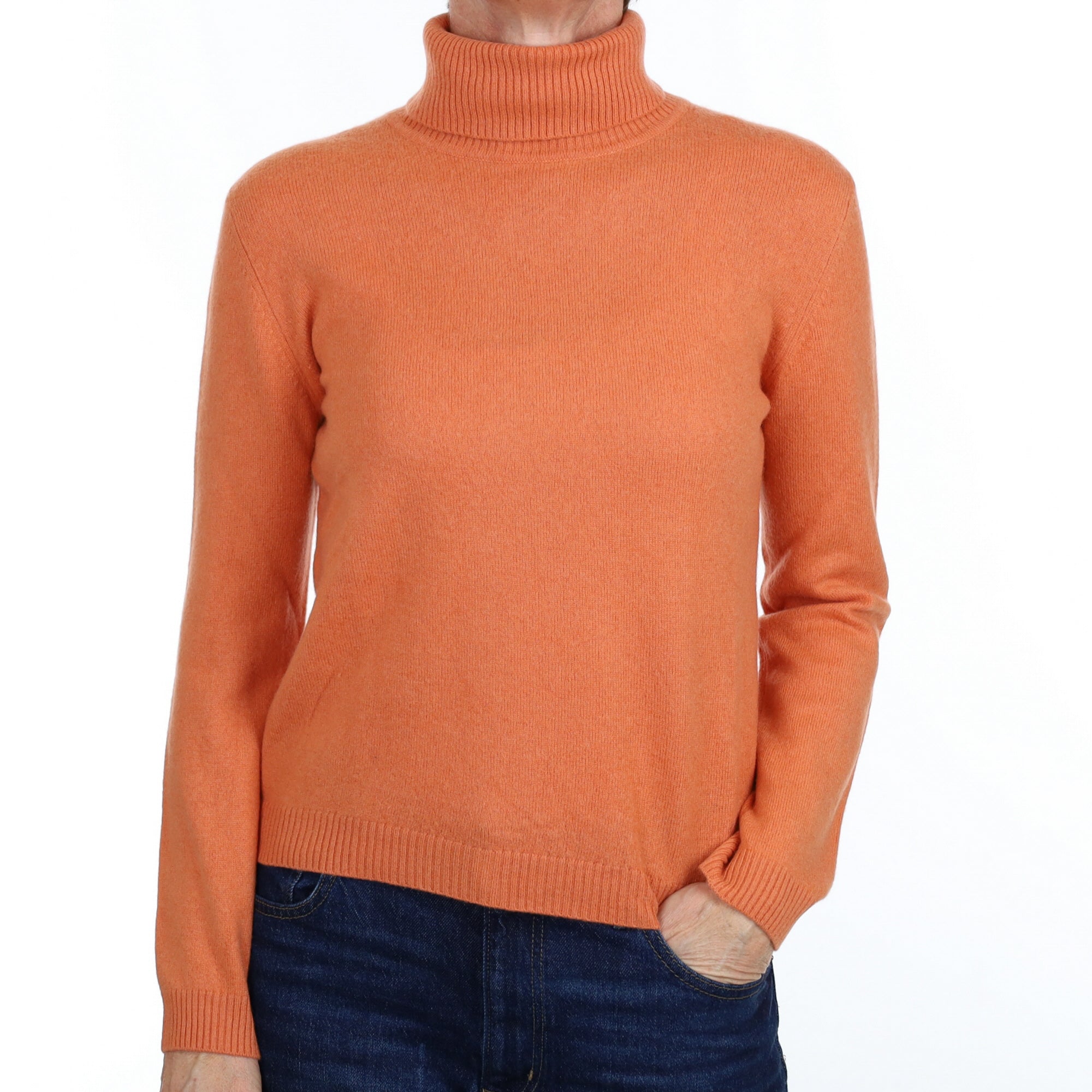 Muted Orange Cashmere Polo Neck Jumper Small