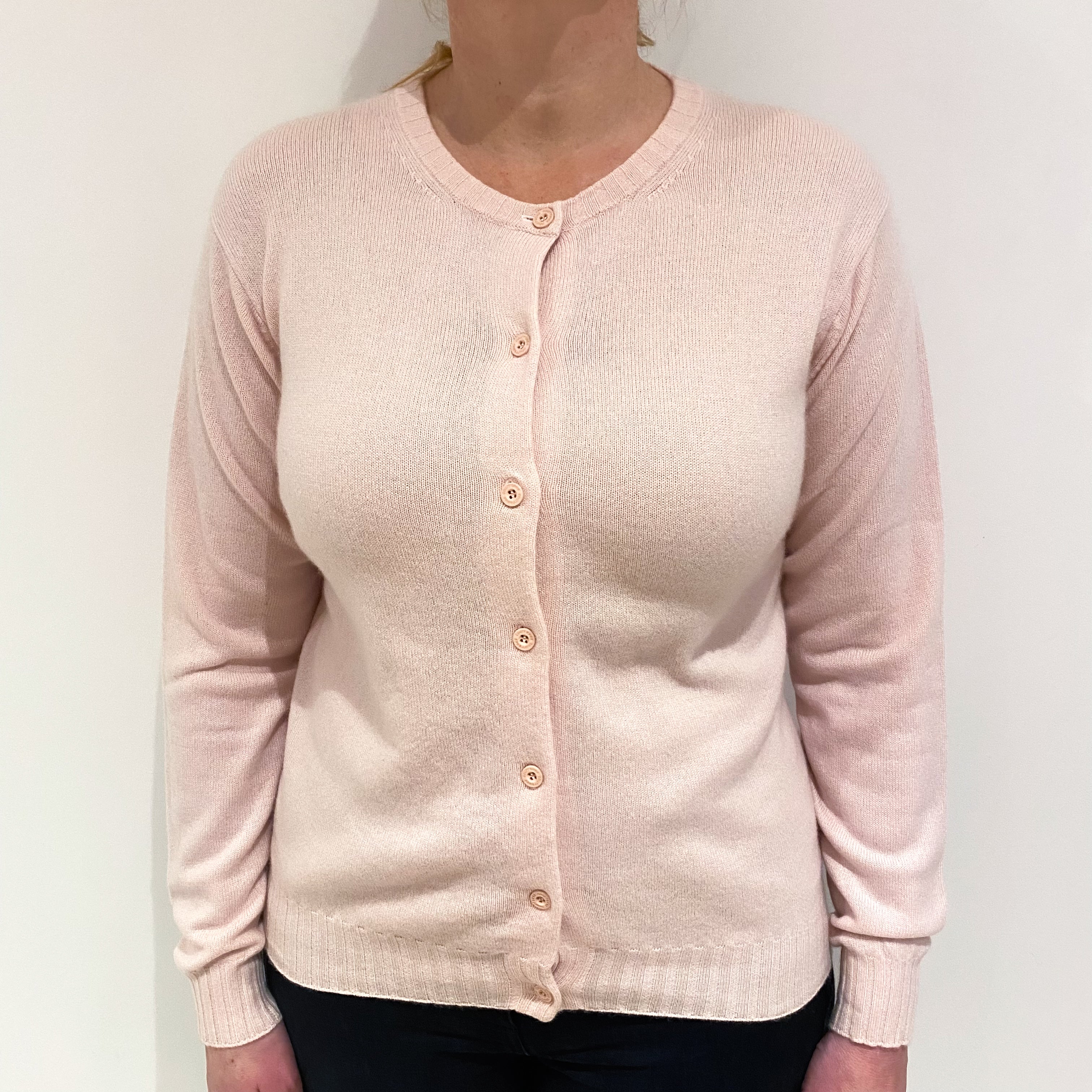 Shell Pink Cashmere Crew Neck Cardigan Large