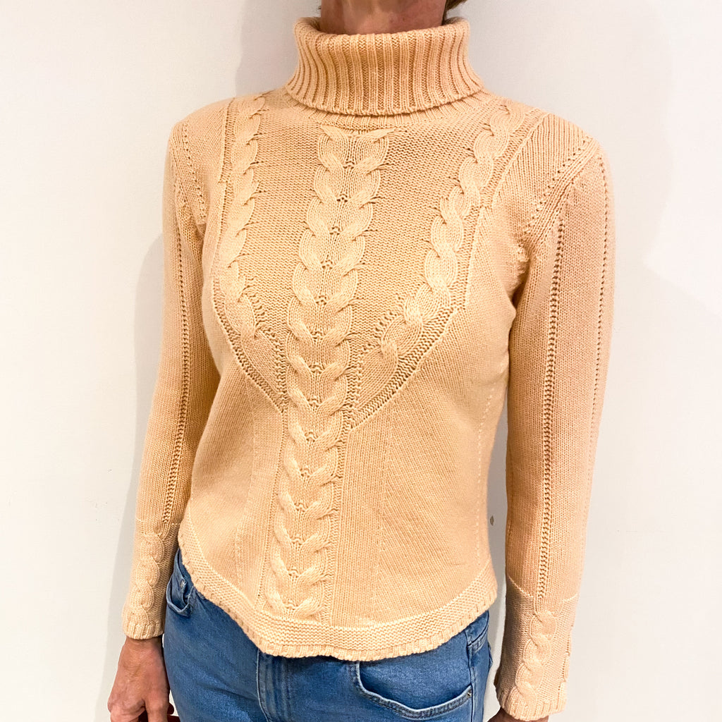Pale Apricot Cashmere Polo Neck Jumper Small