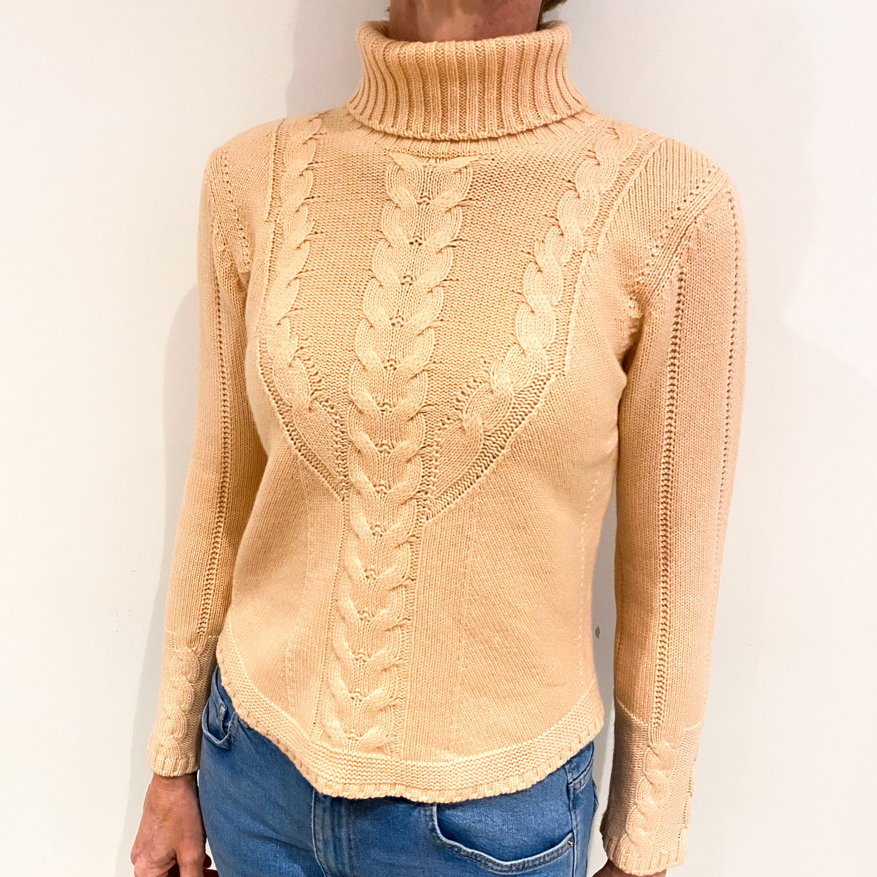 Pale Apricot Cashmere Polo Neck Jumper Small